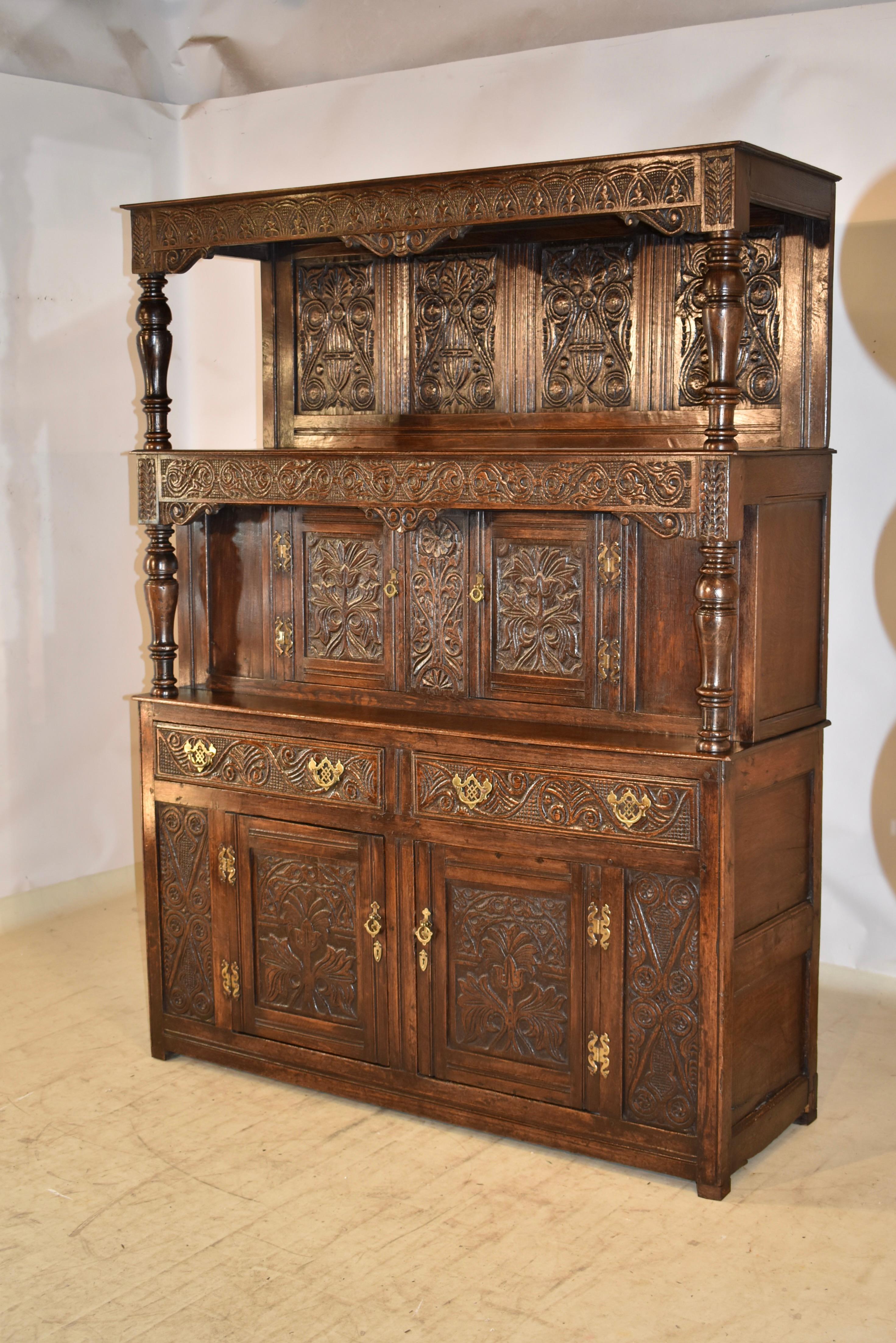 Early 18th Century English Tridarn Press Cupboard For Sale 2