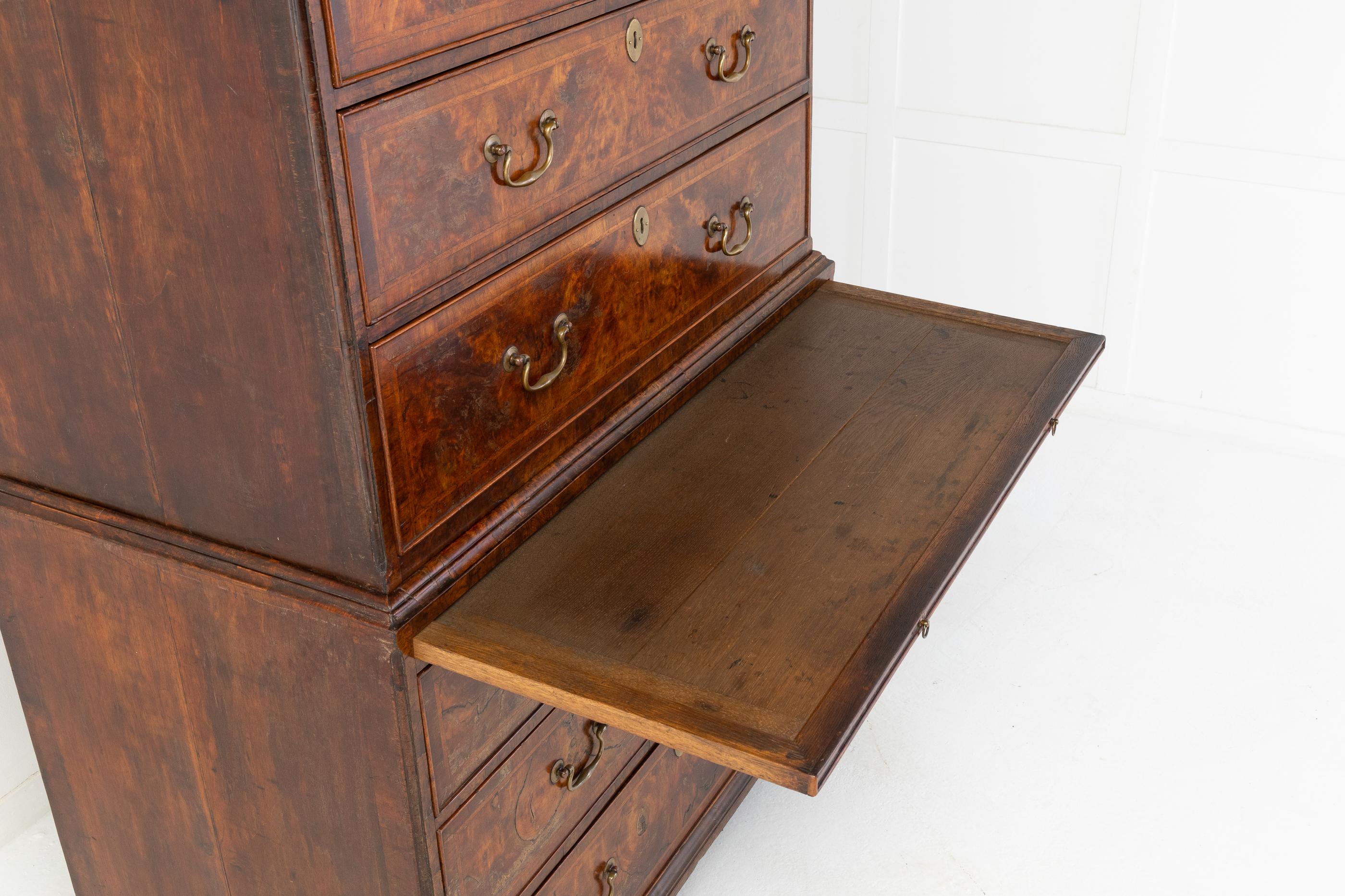Early 18th Century English Walnut Chest on Chest For Sale 2