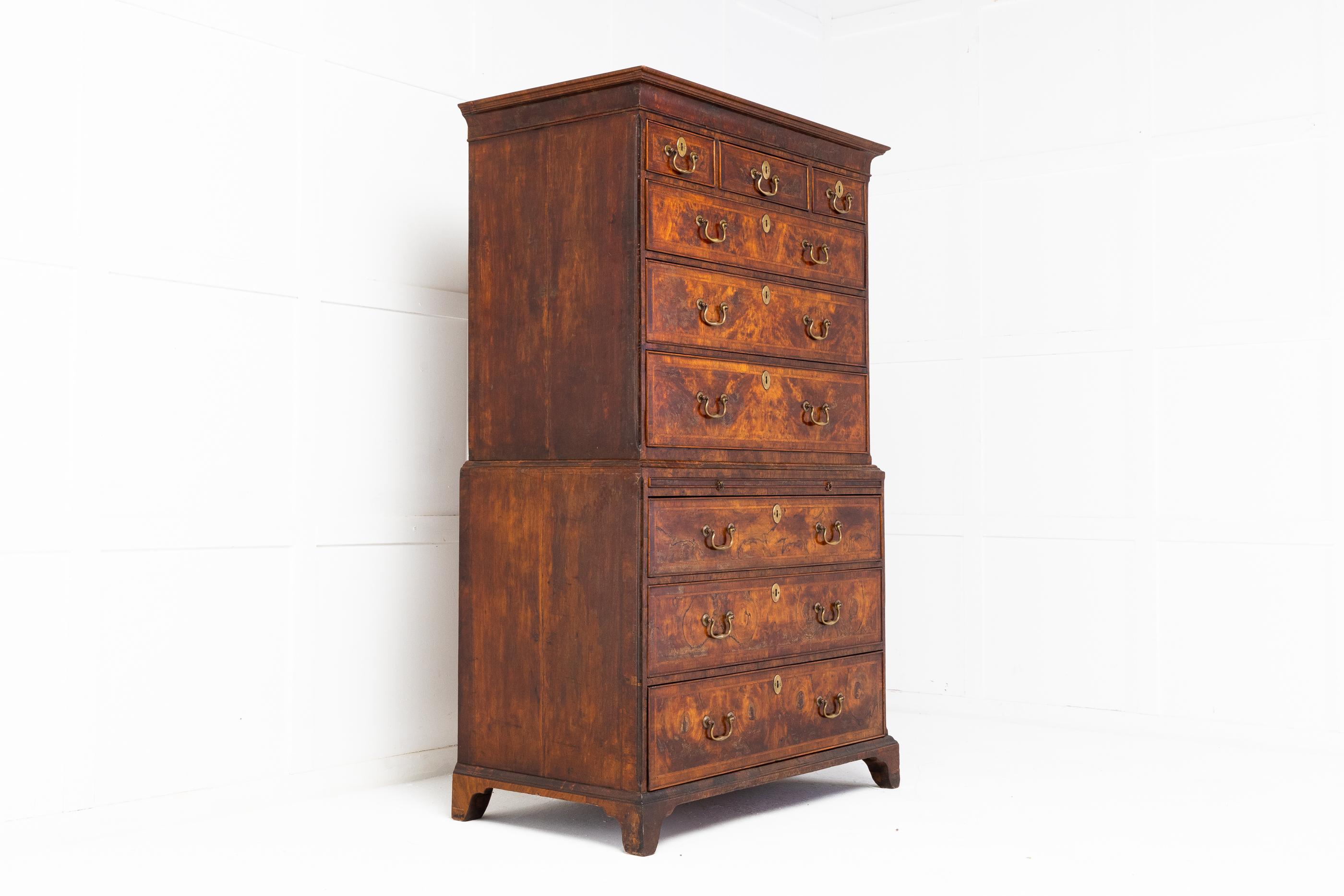 Early 18th Century English Walnut Chest on Chest For Sale 3