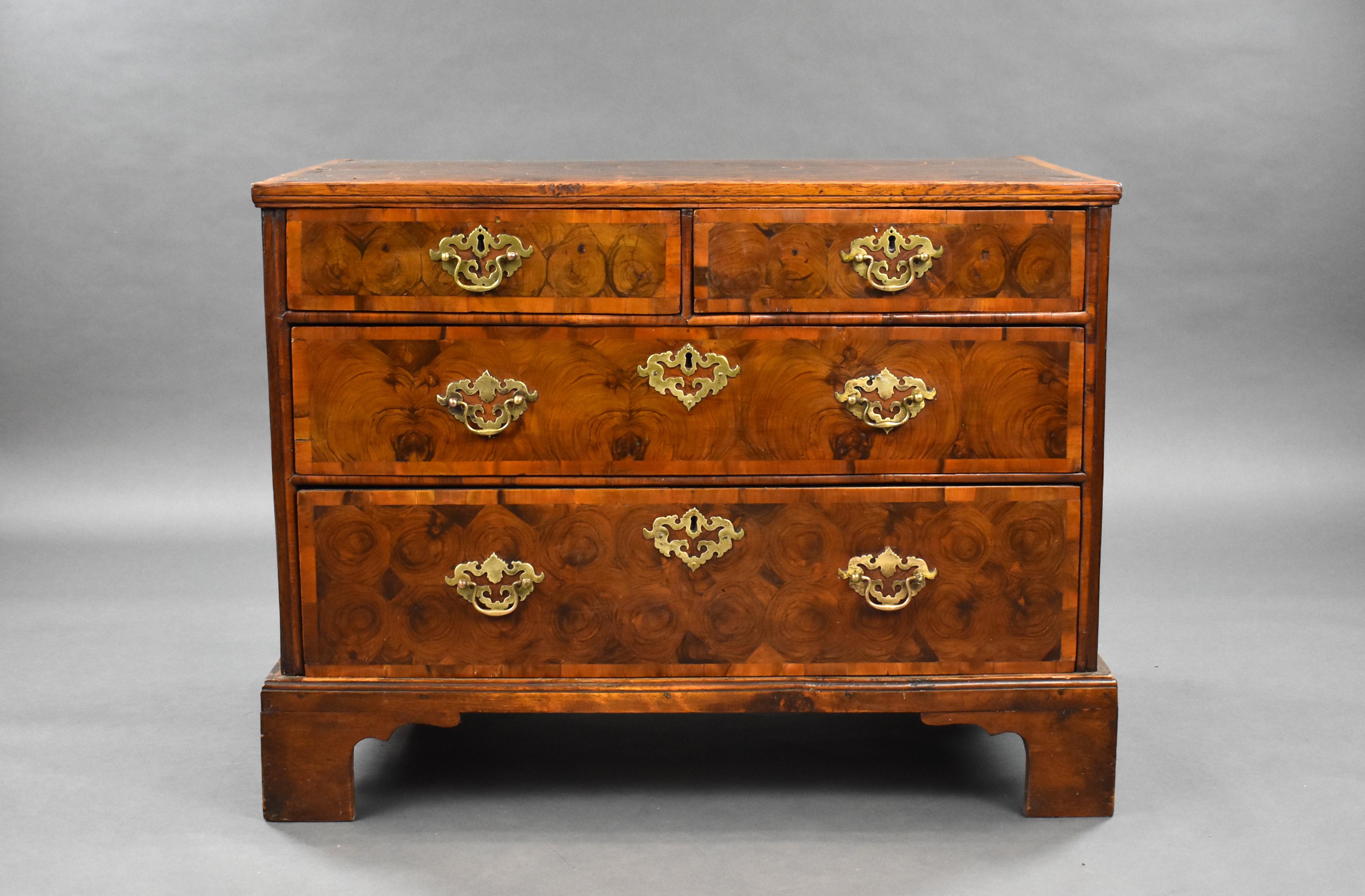 Queen Anne Early 18th Century English Walnut Oyster Veneer Chest of Drawers For Sale