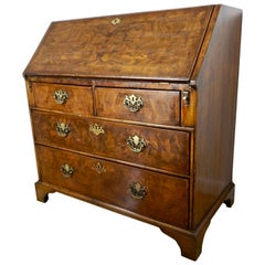 Early 18th Century English Walnut Veneered Stepped Interior Georgian Bureau Desk