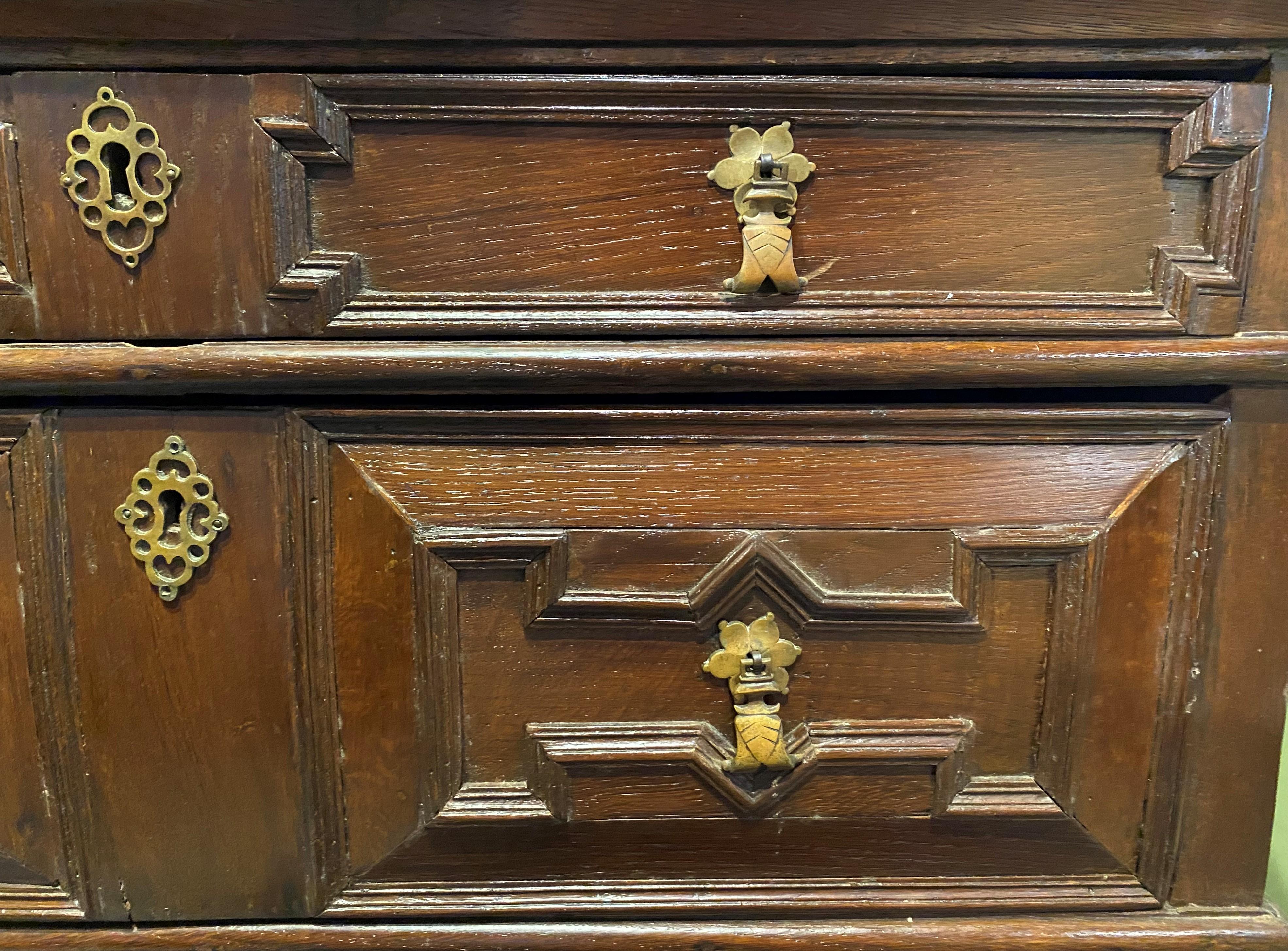William and Mary Early 18th Century English William & Mary Oak Paneled Four Drawer Chest