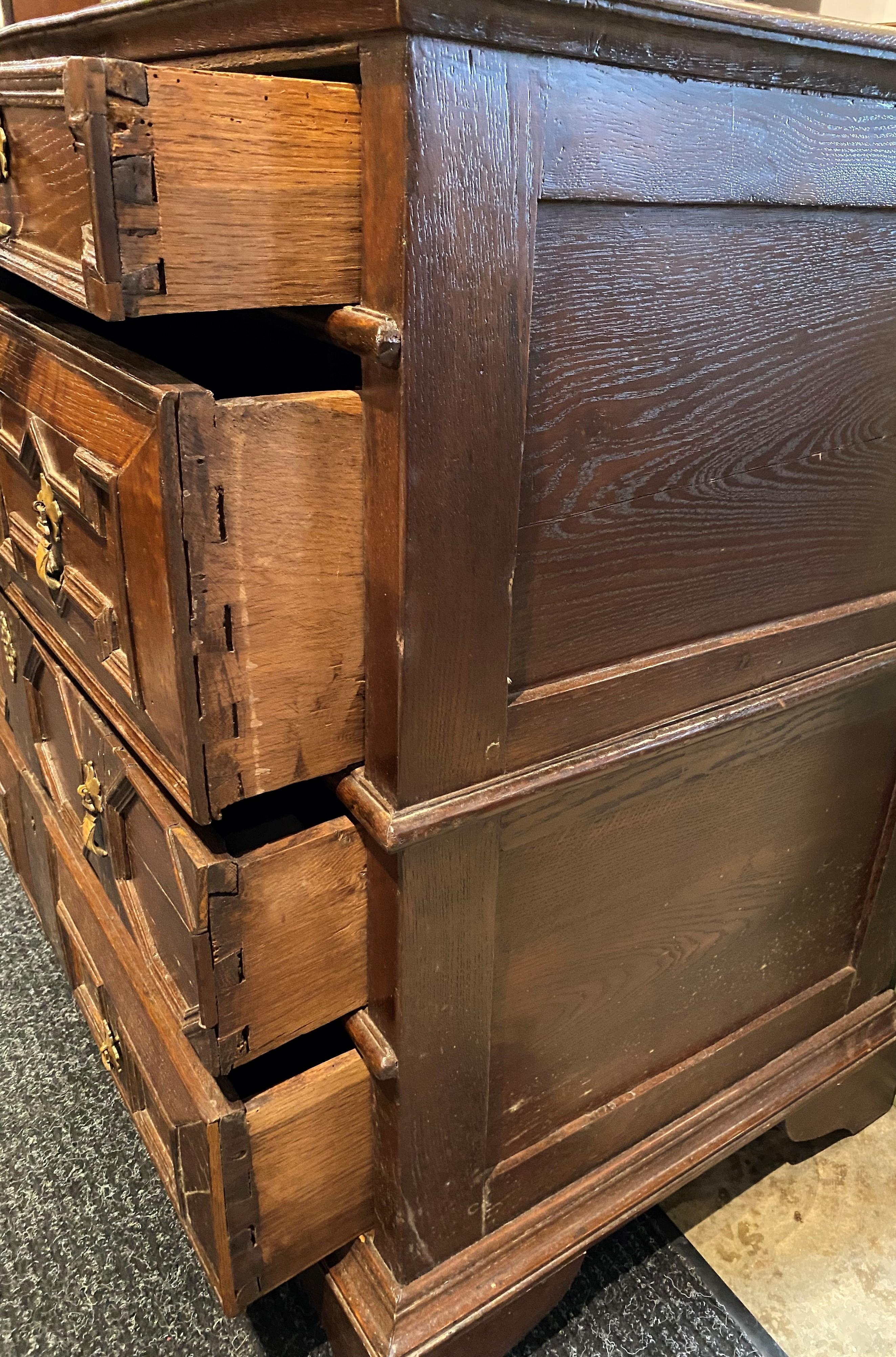 Early 18th Century English William & Mary Oak Paneled Four Drawer Chest 1