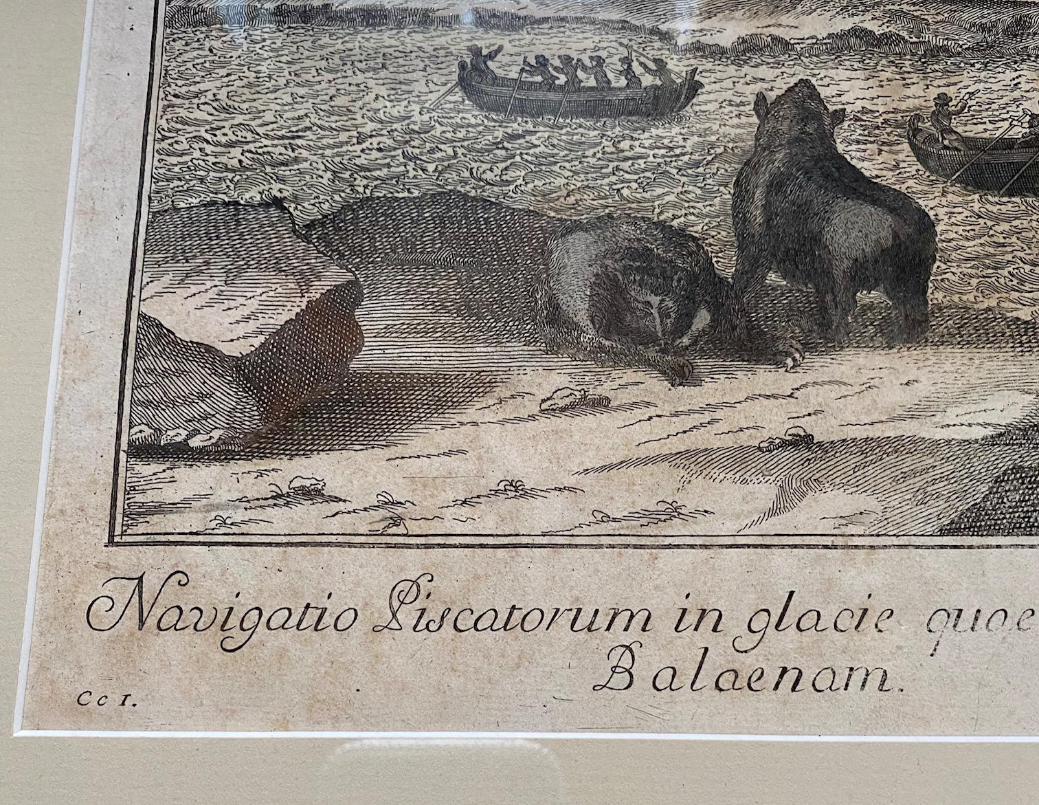 Kupferstich aus dem frühen 18. Jahrhundert über die nördliche Walfischerei:: um 1720 (Niederländisch) im Angebot