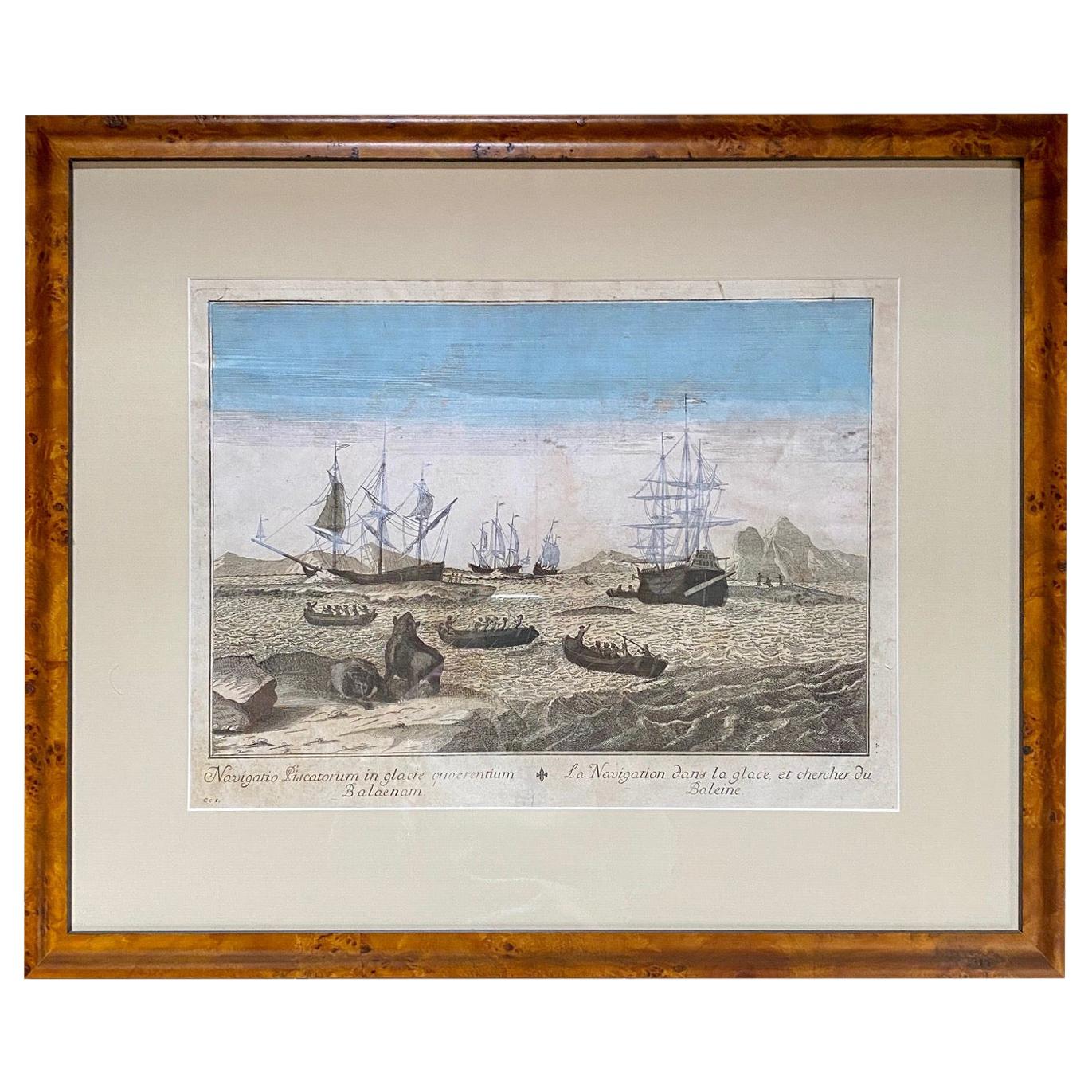 Early 18th Century Engraving of the Northern Whale Fishery, circa 1720 For Sale