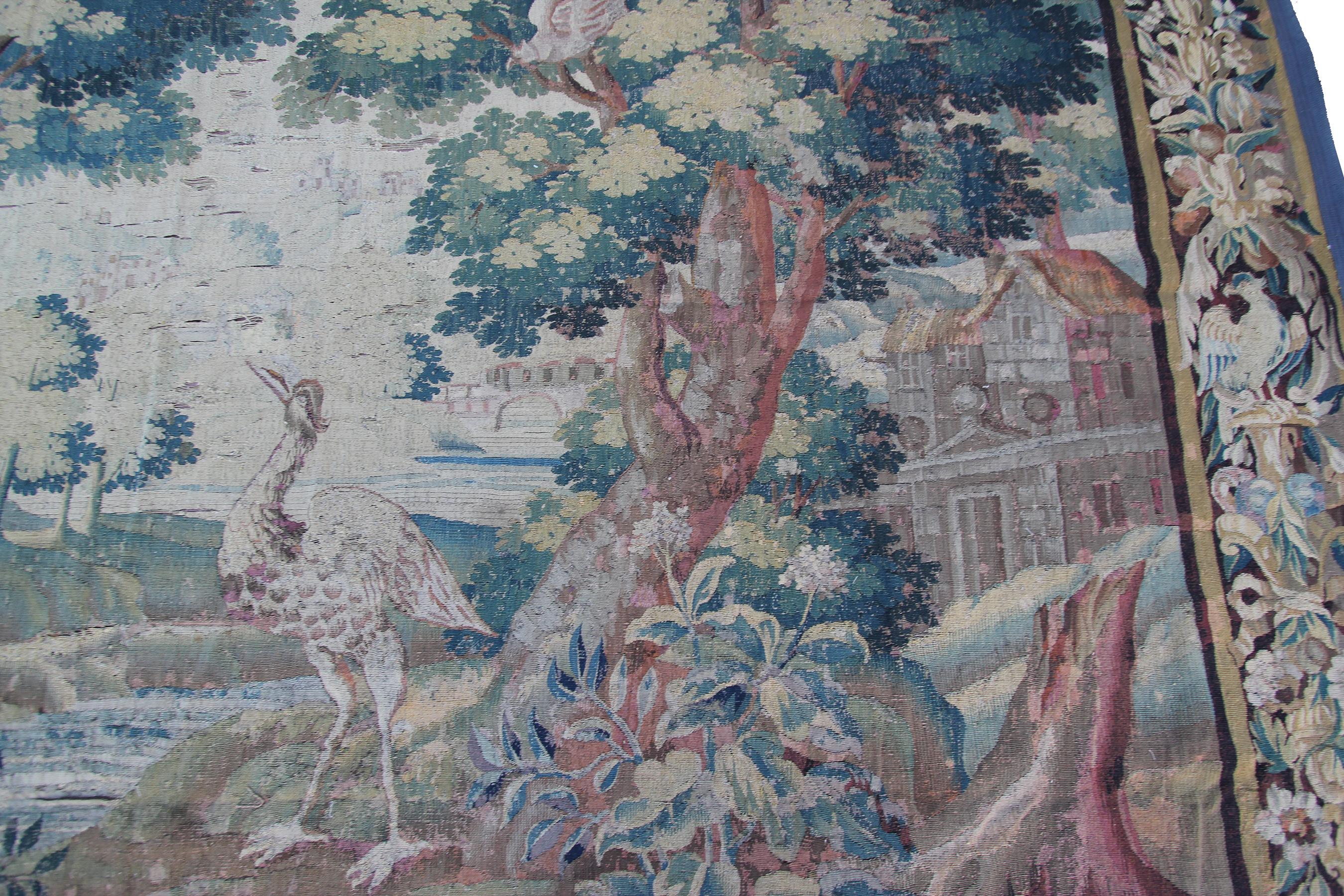 Early 18th century Flemish antique tapestry 10x13 Verdure Wool & Silk 297x384cm For Sale 3