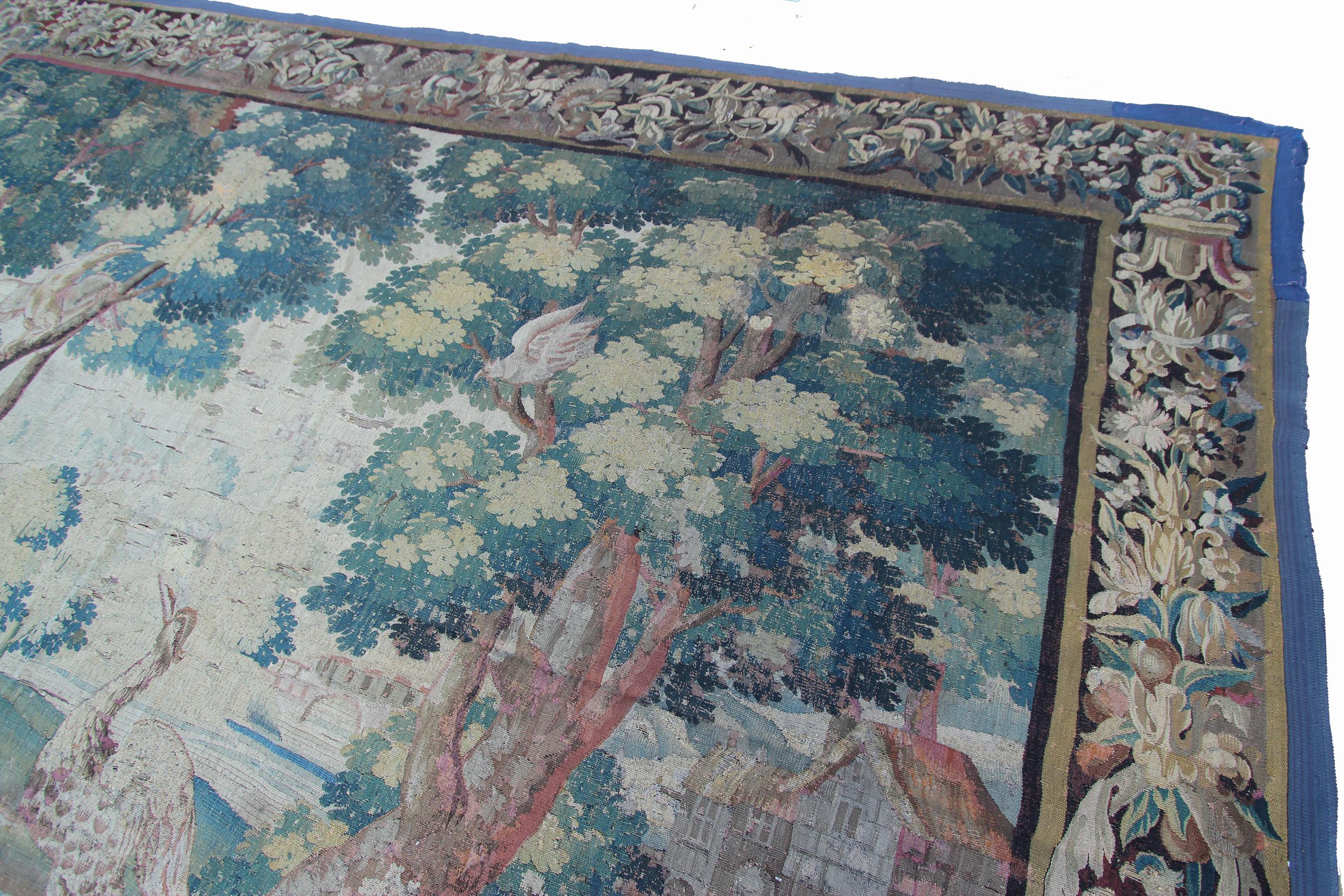 Early 18th century Flemish antique tapestry 10x13 Verdure Wool & Silk 297x384cm For Sale 4