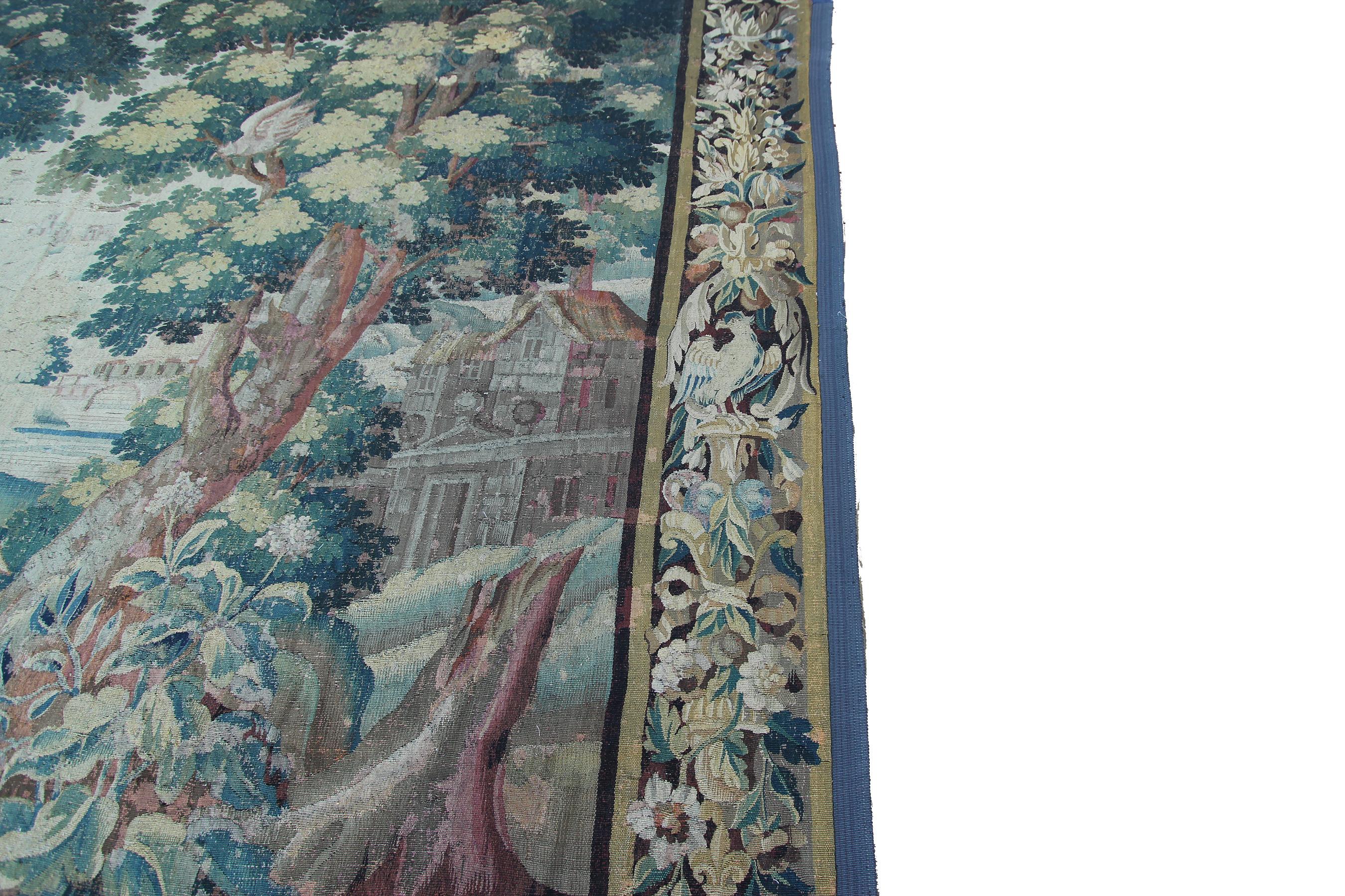 Early 18th century Flemish antique tapestry 10x13 Verdure Wool & Silk 297x384cm For Sale 5