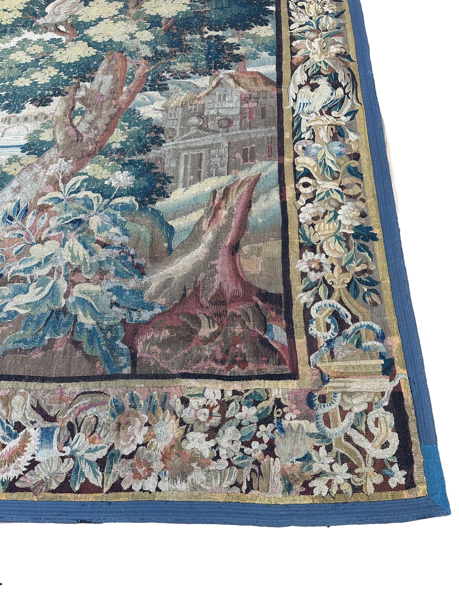 Early 18th century Flemish antique tapestry 10x13 Verdure Wool & Silk 297x384cm For Sale 6