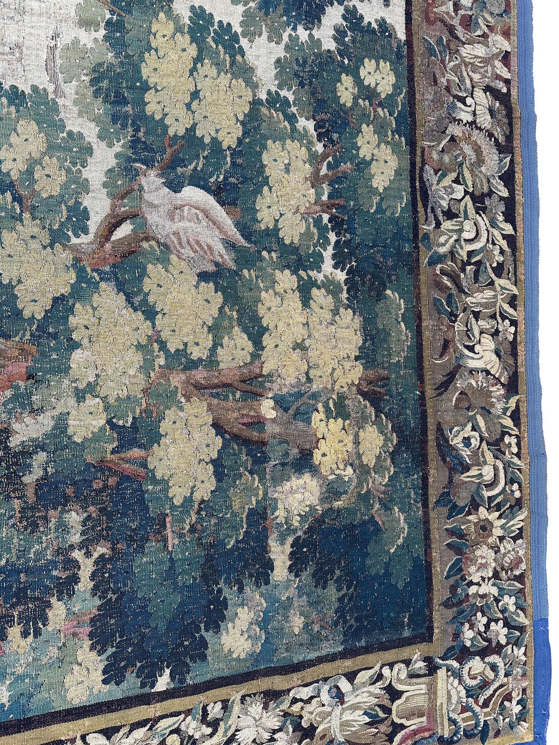 Early 18th century Flemish antique tapestry 10x13 Verdure Wool & Silk 297x384cm For Sale 7