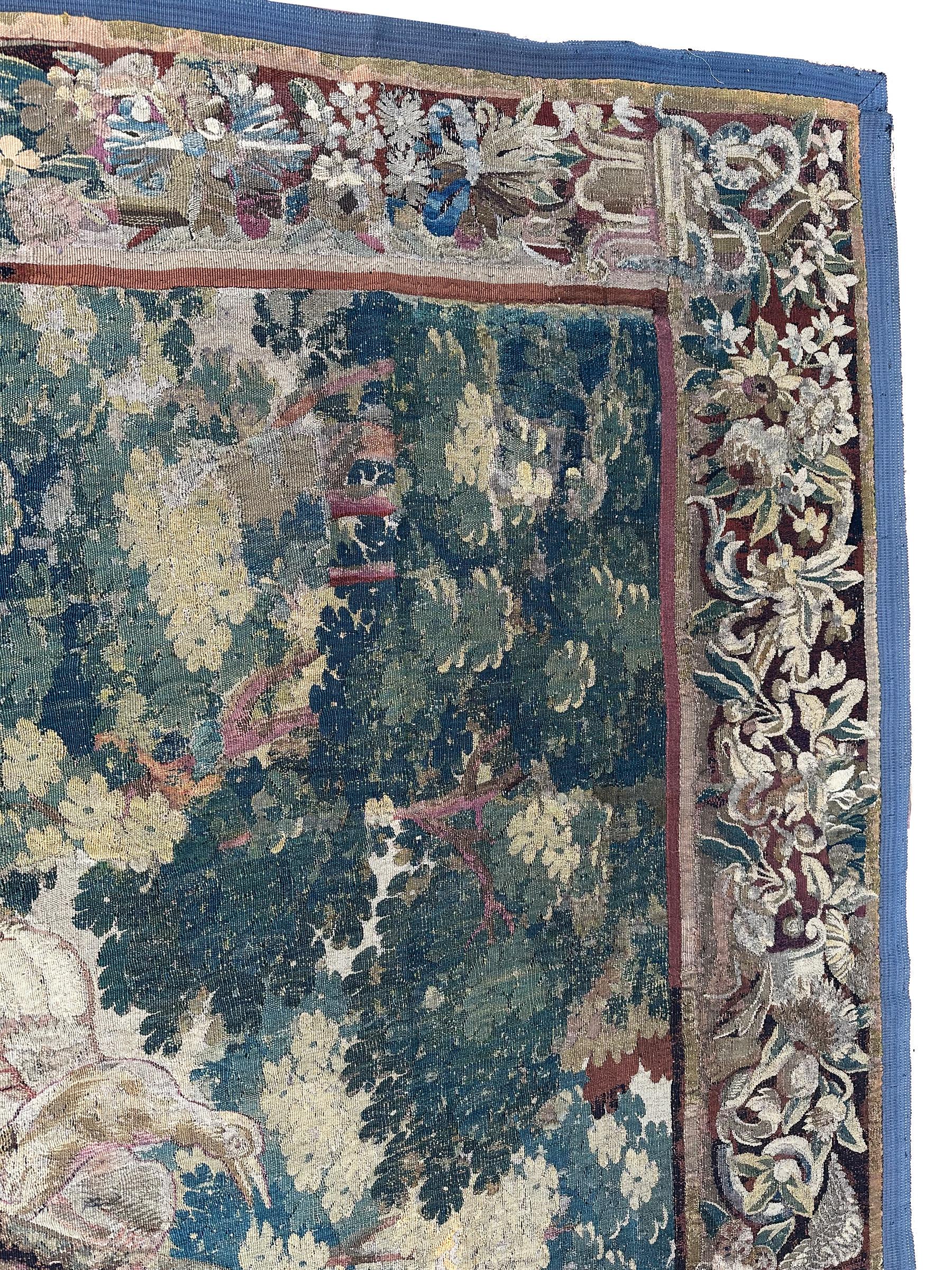 Early 18th century Flemish antique tapestry 10x13 Verdure Wool & Silk 297x384cm For Sale 8