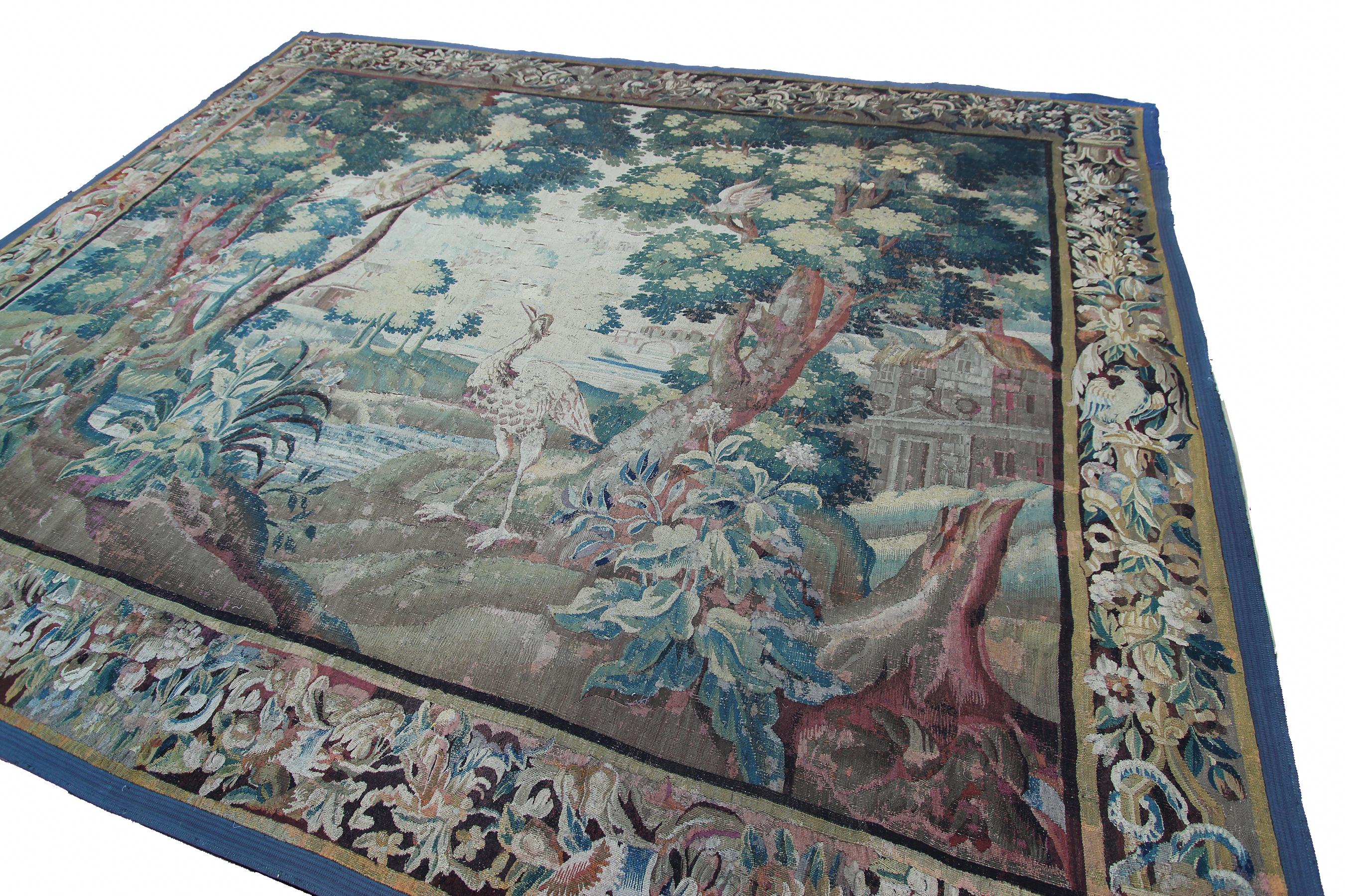 18th Century Early 18th century Flemish antique tapestry 10x13 Verdure Wool & Silk 297x384cm For Sale