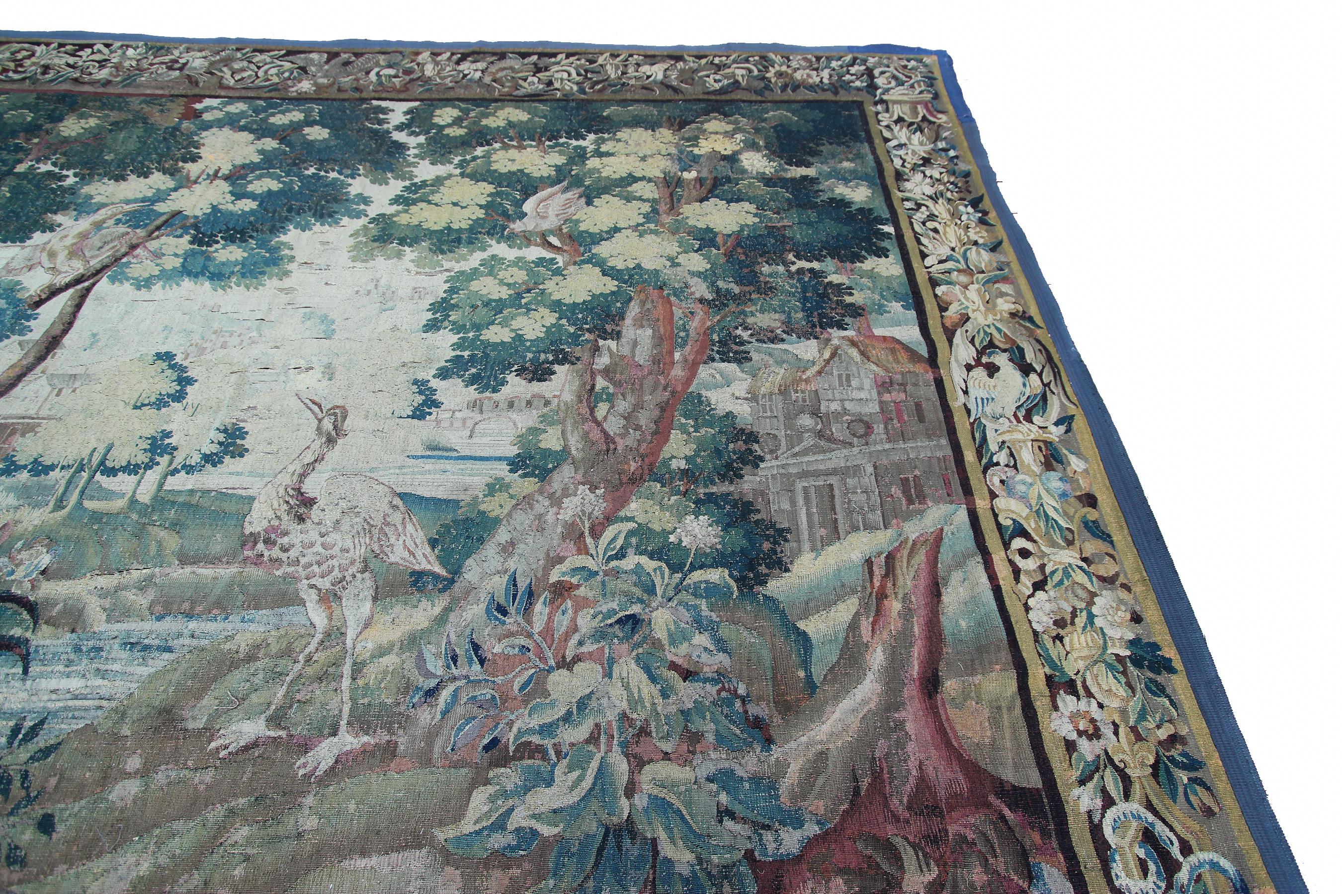 Early 18th century Flemish antique tapestry 10x13 Verdure Wool & Silk 297x384cm For Sale 1