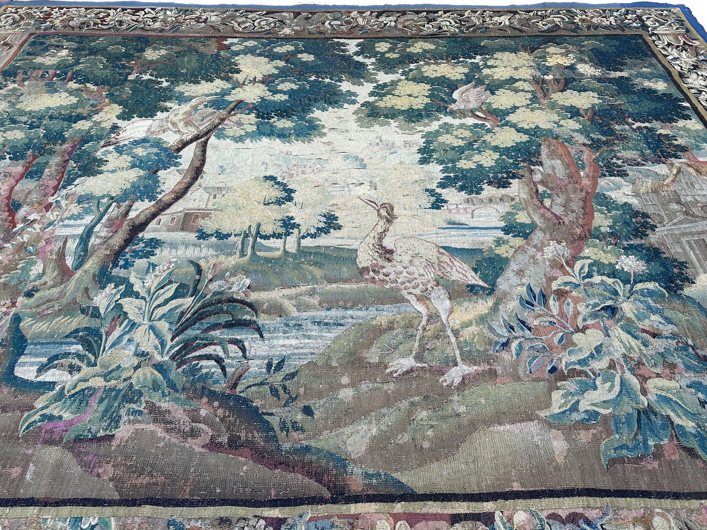 Early 18th century Flemish antique tapestry 10x13 Verdure Wool & Silk 297x384cm For Sale 2