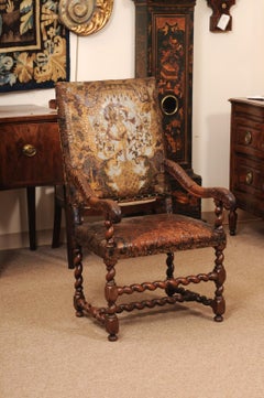 Early 18th Century Flemish Armchair with Embossed Leather Upholstery
