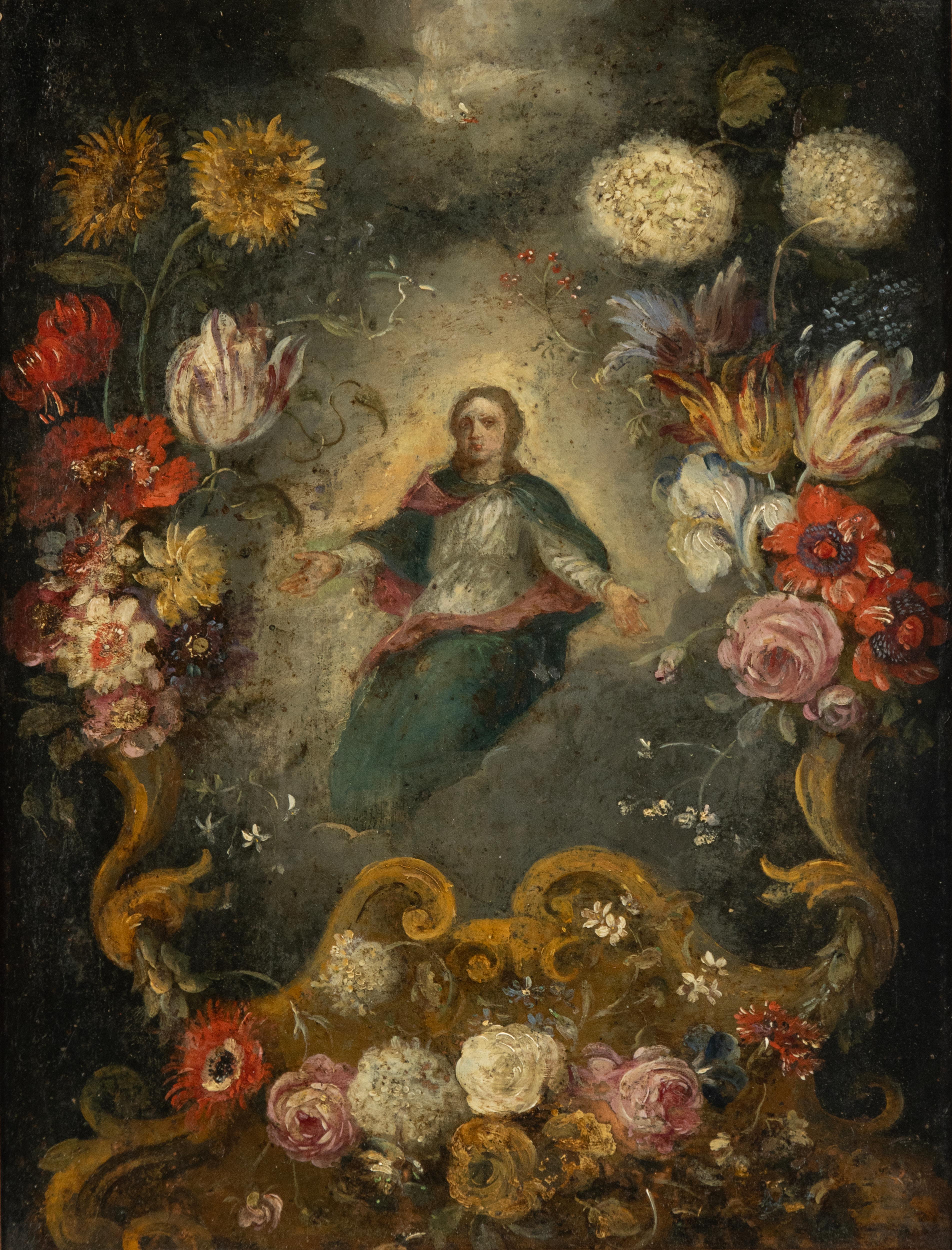 Flämisches Gemälde des frühen 18. Jahrhunderts - Öl auf Kupfer - Die Unbefleckte Empfängnis (Barock) im Angebot