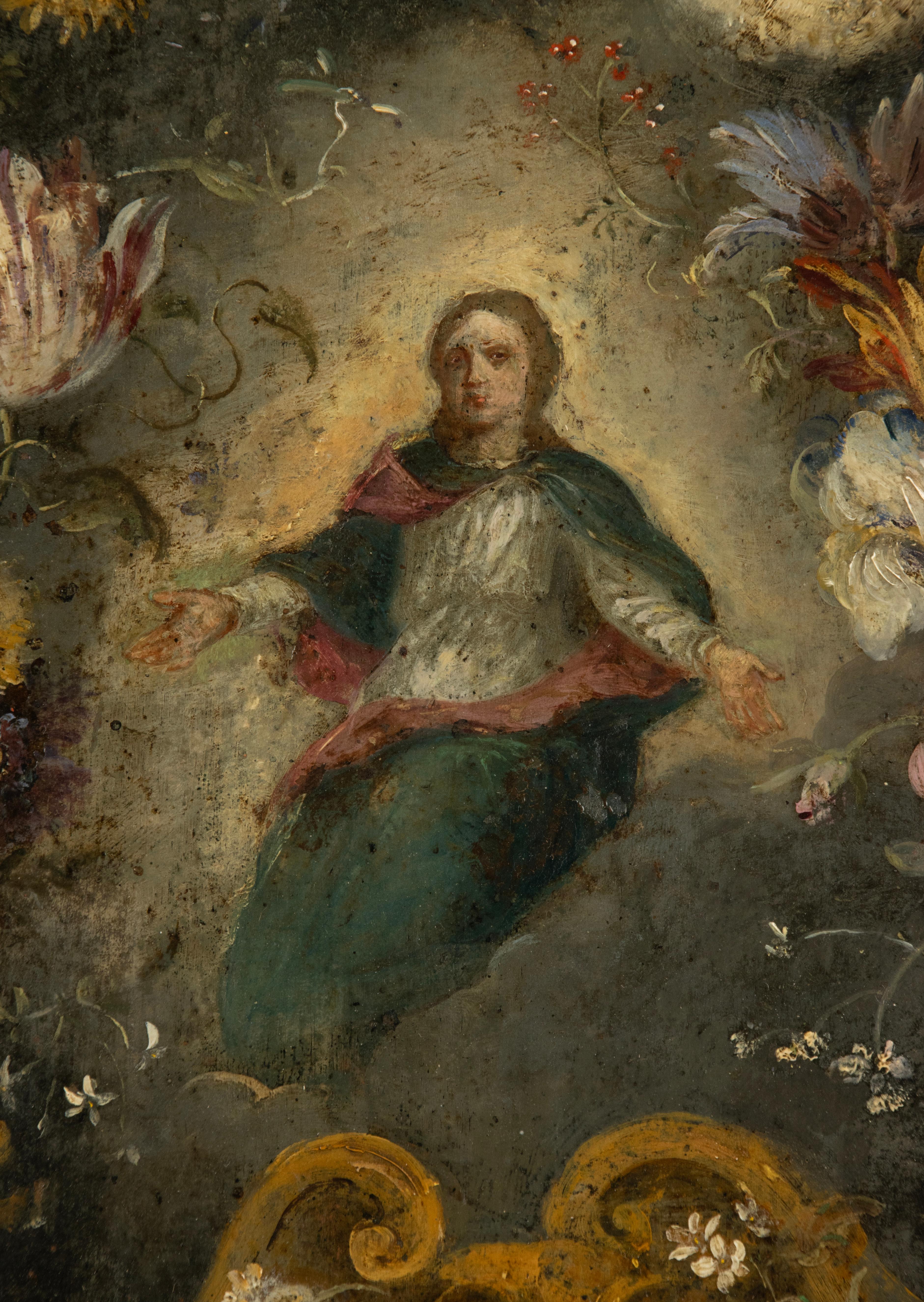 Flämisches Gemälde des frühen 18. Jahrhunderts - Öl auf Kupfer - Die Unbefleckte Empfängnis (Belgisch) im Angebot