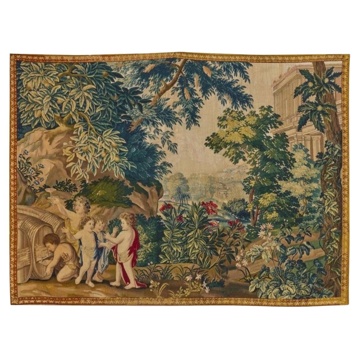 Flämischer Wandteppich aus dem frühen 18. Jahrhundert "Kinderbacchanal"