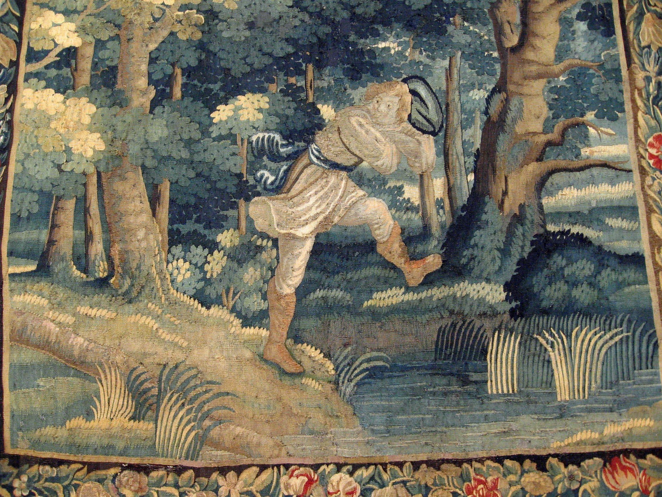 European Early 18th Century Flemish Verdure Rustic Tapestry