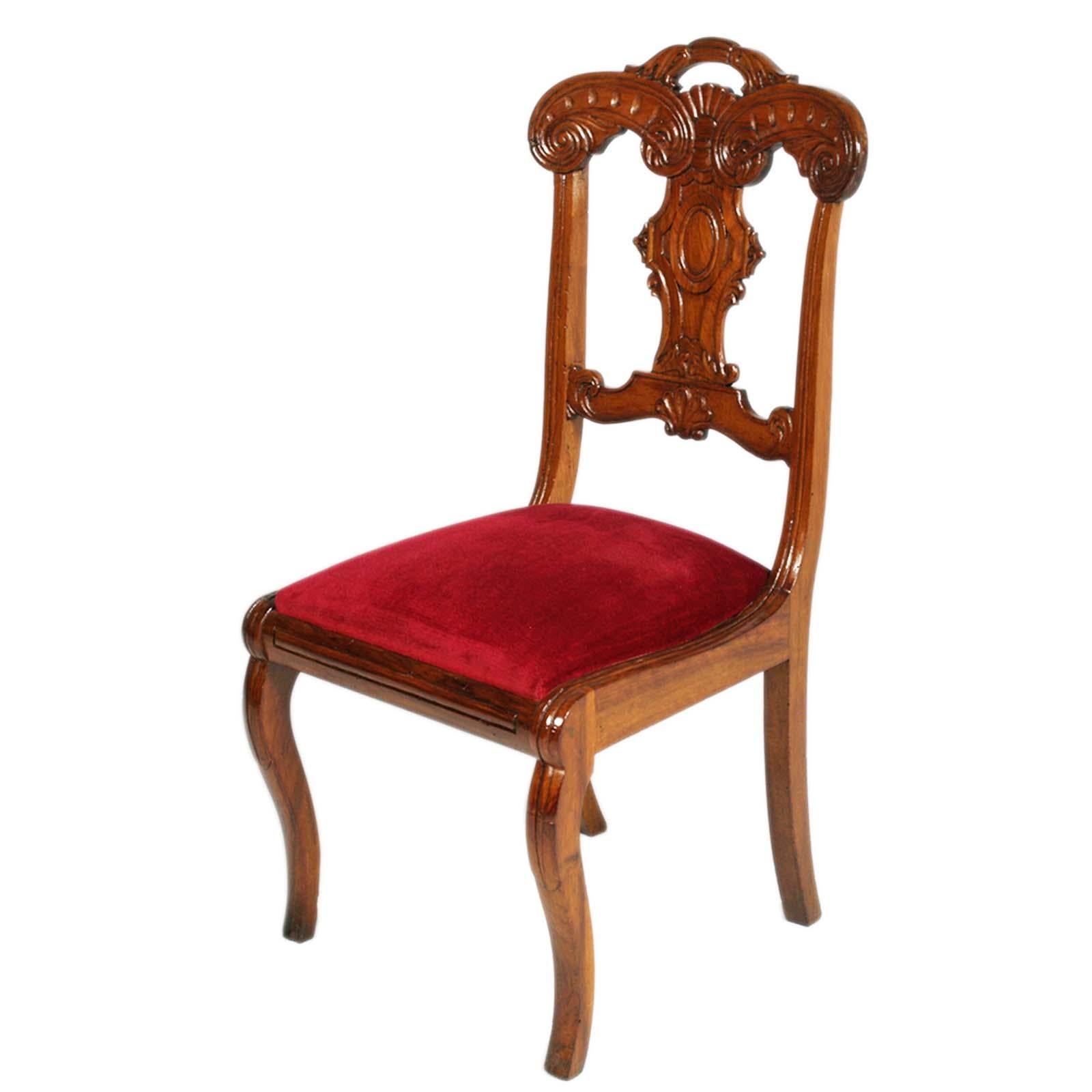 French Early 18th Century France Pair Side Chairs, Charles X, Hand Carved Maple Wood For Sale