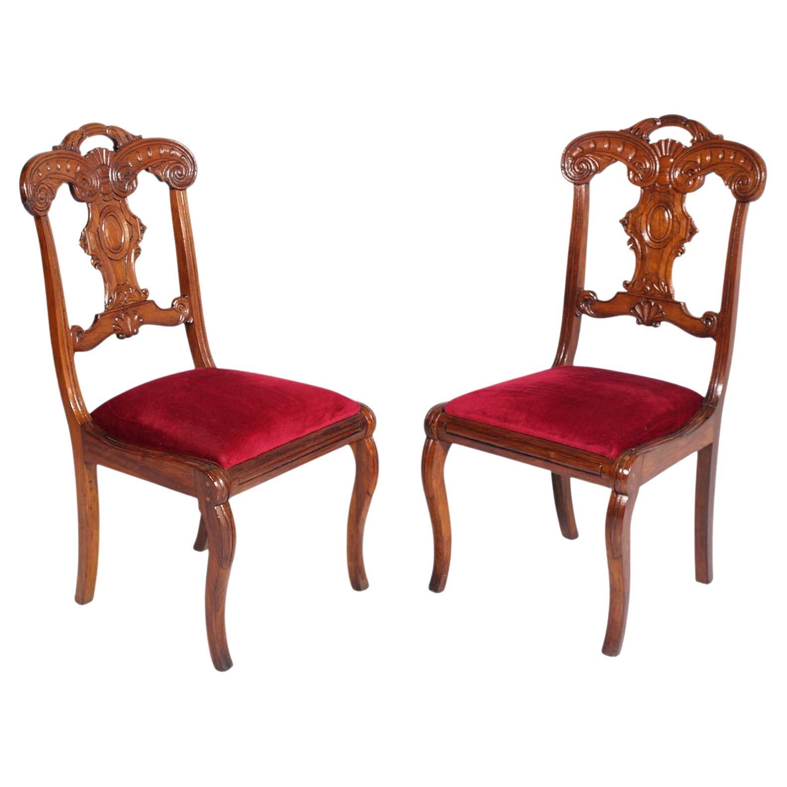 Early 18th Century France Pair Side Chairs, Charles X, Hand Carved Maple Wood