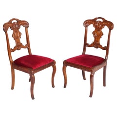 Early 18th Century France Pair Side Chairs, Charles X, Hand Carved Maple Wood