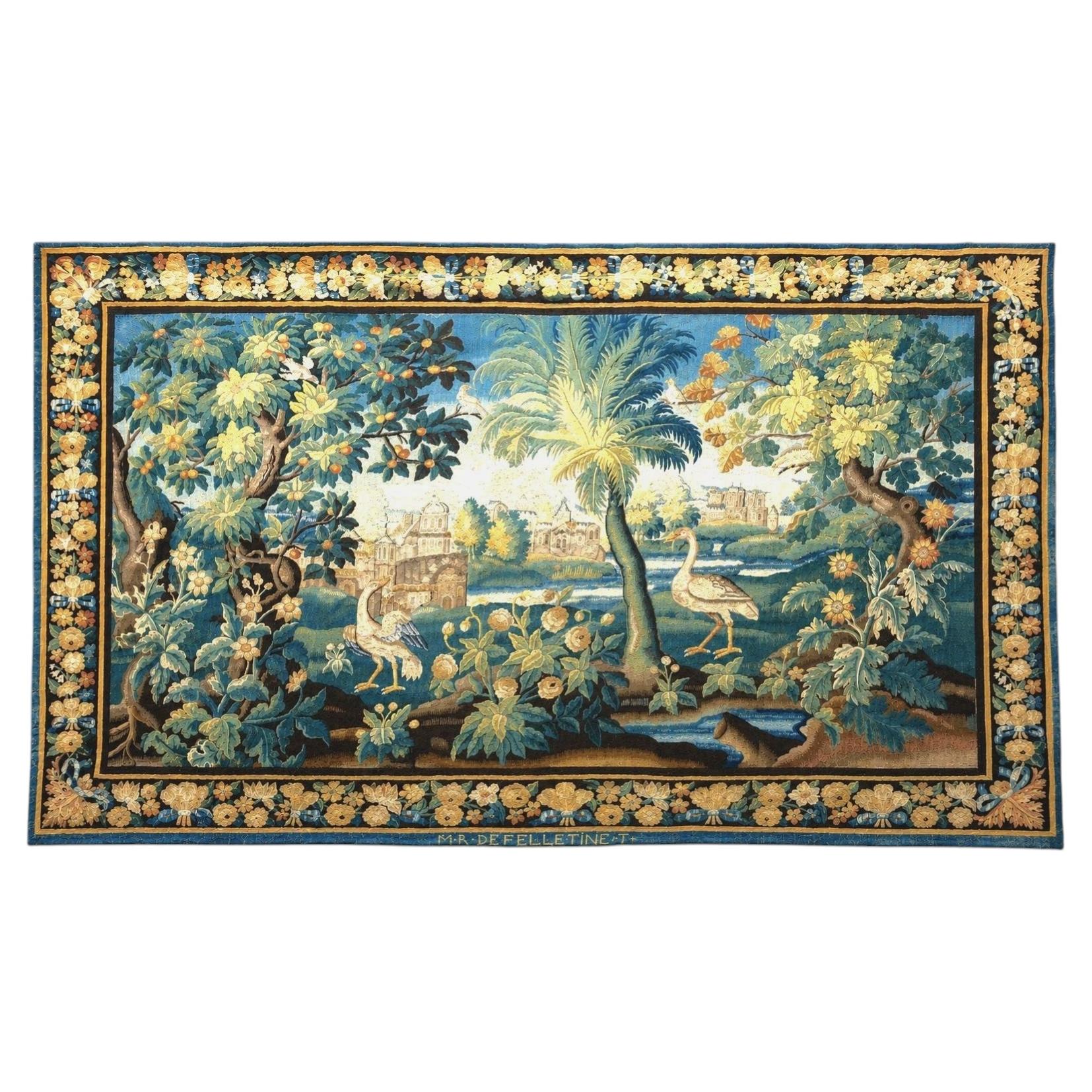 Early 18th Century French Antique Tapestry -"Landscape with Birds"