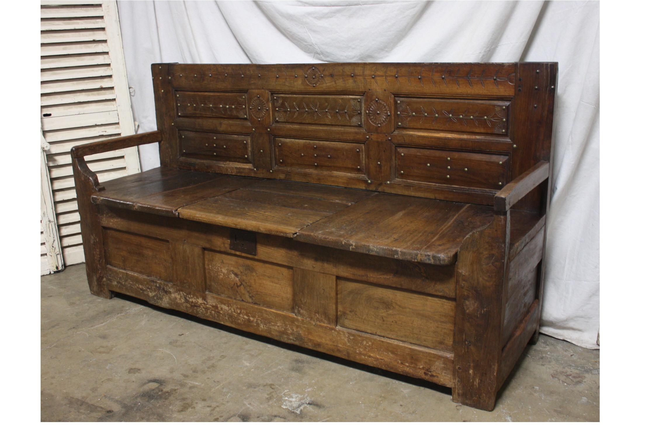 Early 18th century French bench from Brittany.