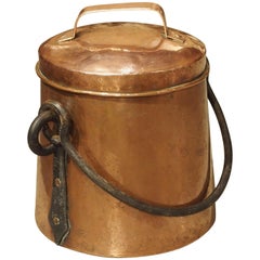 Chaudron en cuivre français du début du 18e siècle avec grande poignée en fer forgé