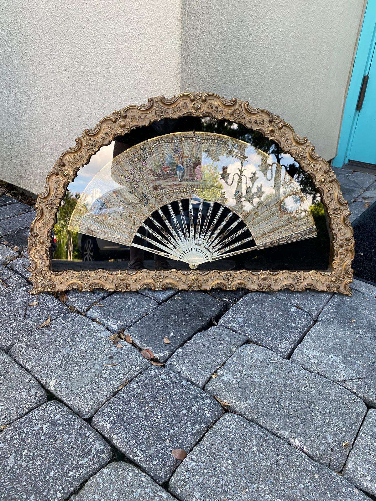 Early 18th Century French Fan in Gilt Display Case In Good Condition In Atlanta, GA