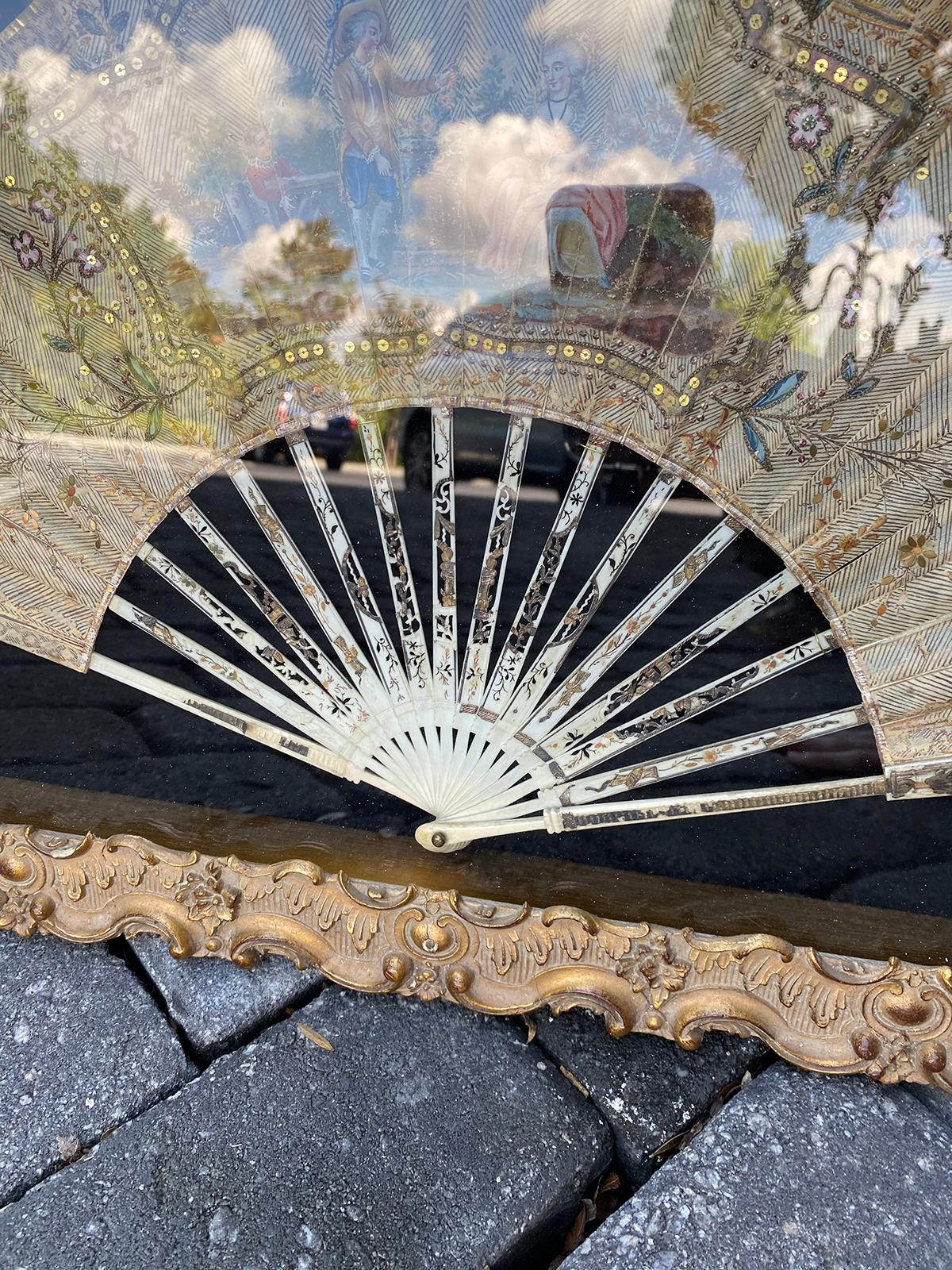 Early 18th Century French Fan in Gilt Display Case 2