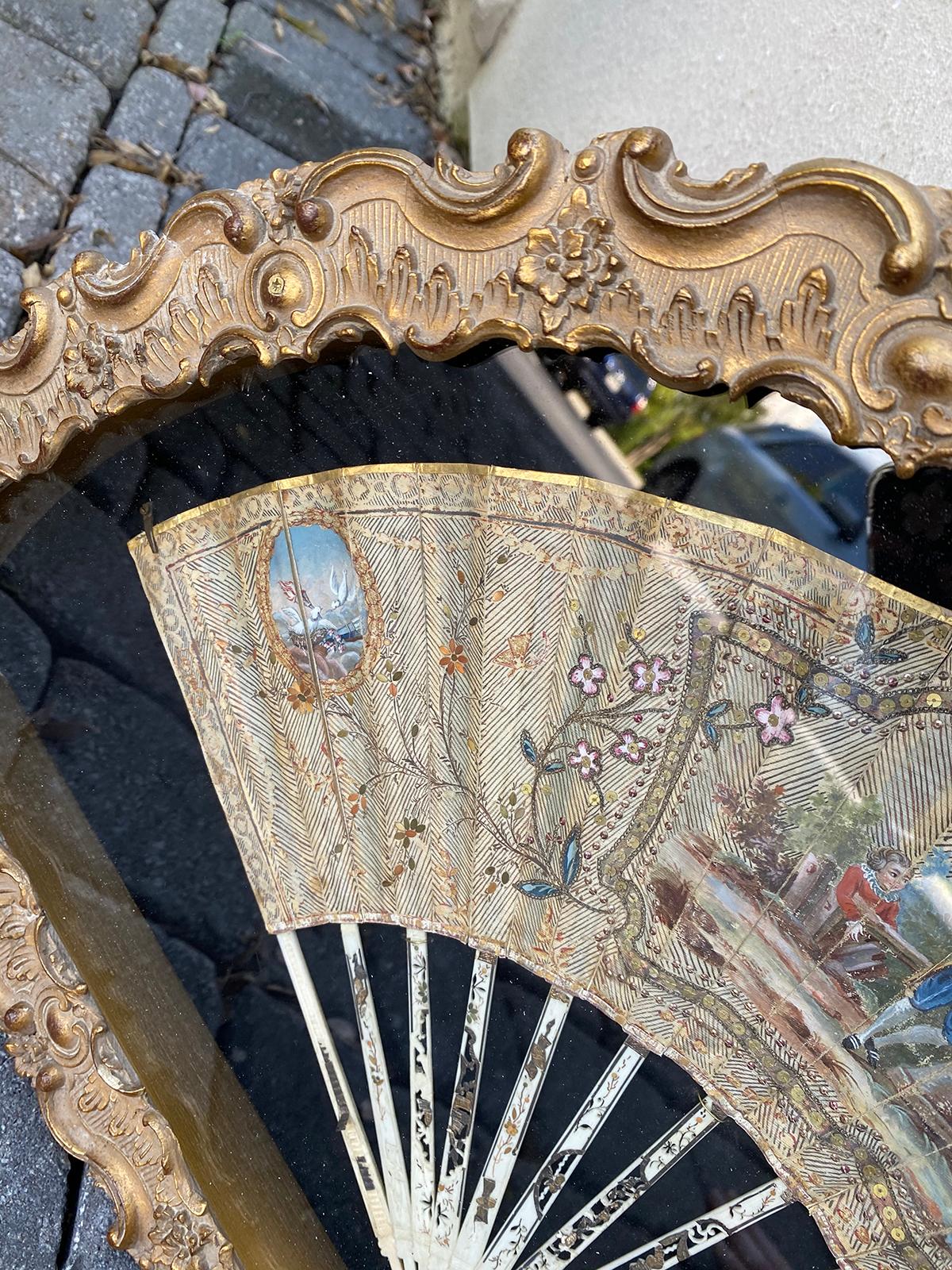 Early 18th Century French Fan in Gilt Display Case 3