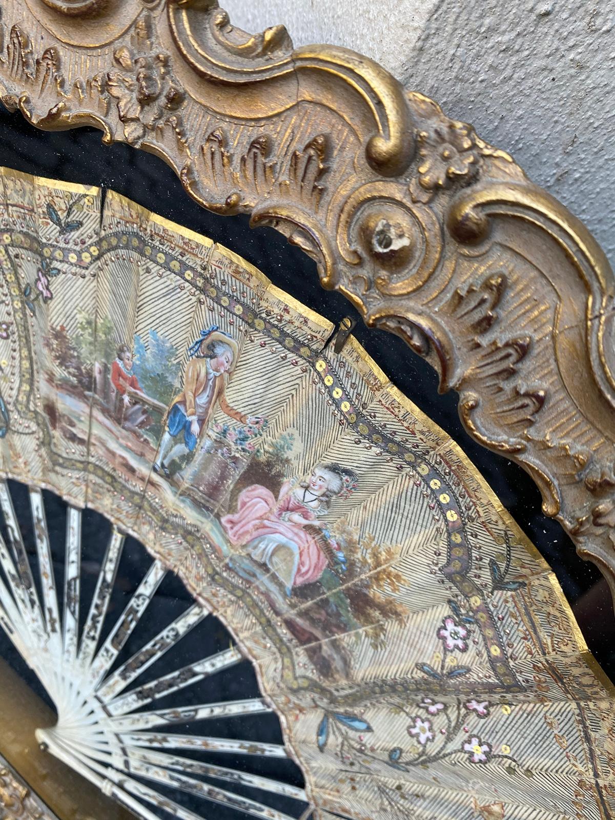 Early 18th Century French Fan in Gilt Display Case 4