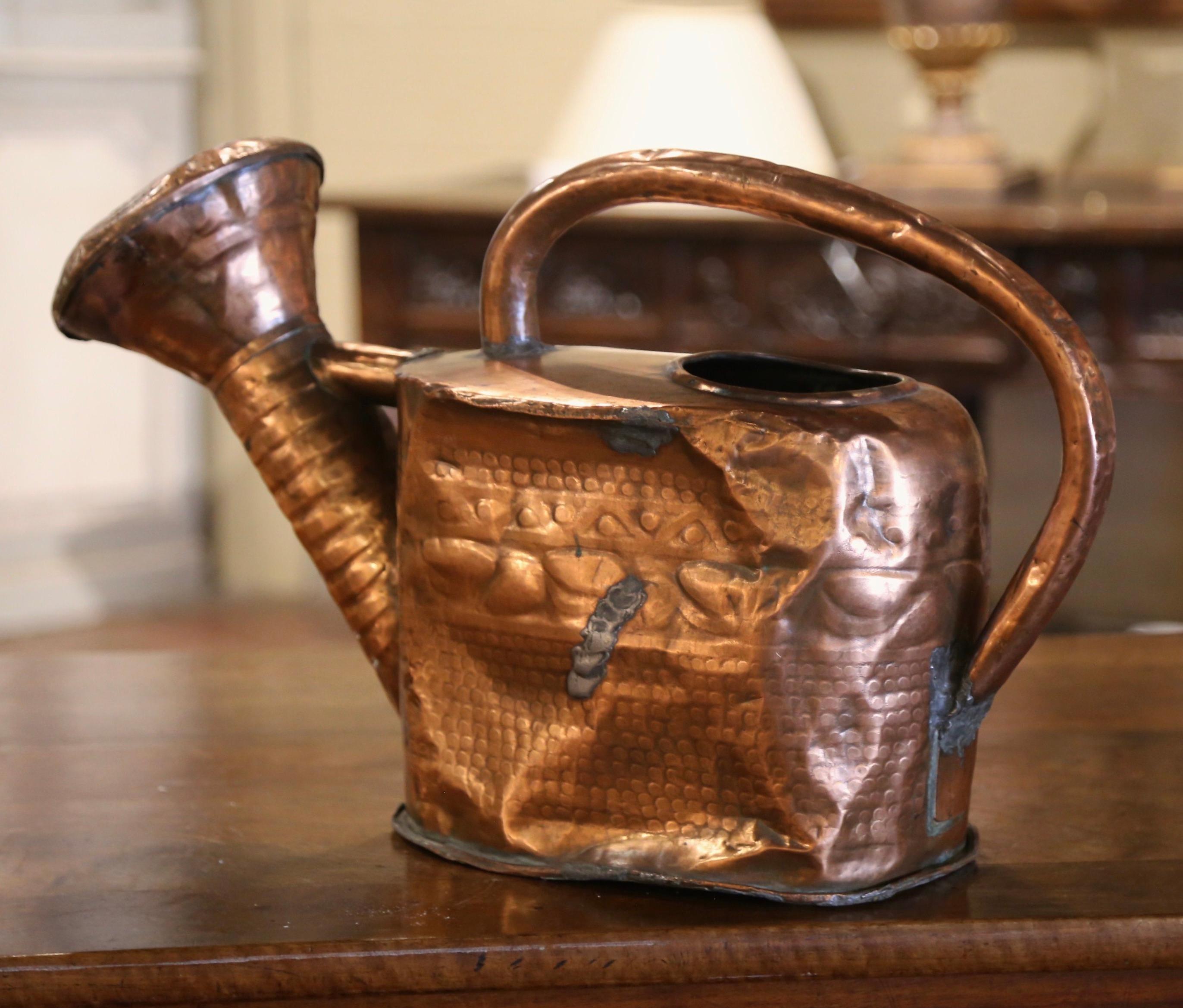 Country Early 18th Century French Hammered Copper Watering Can from Normandy For Sale