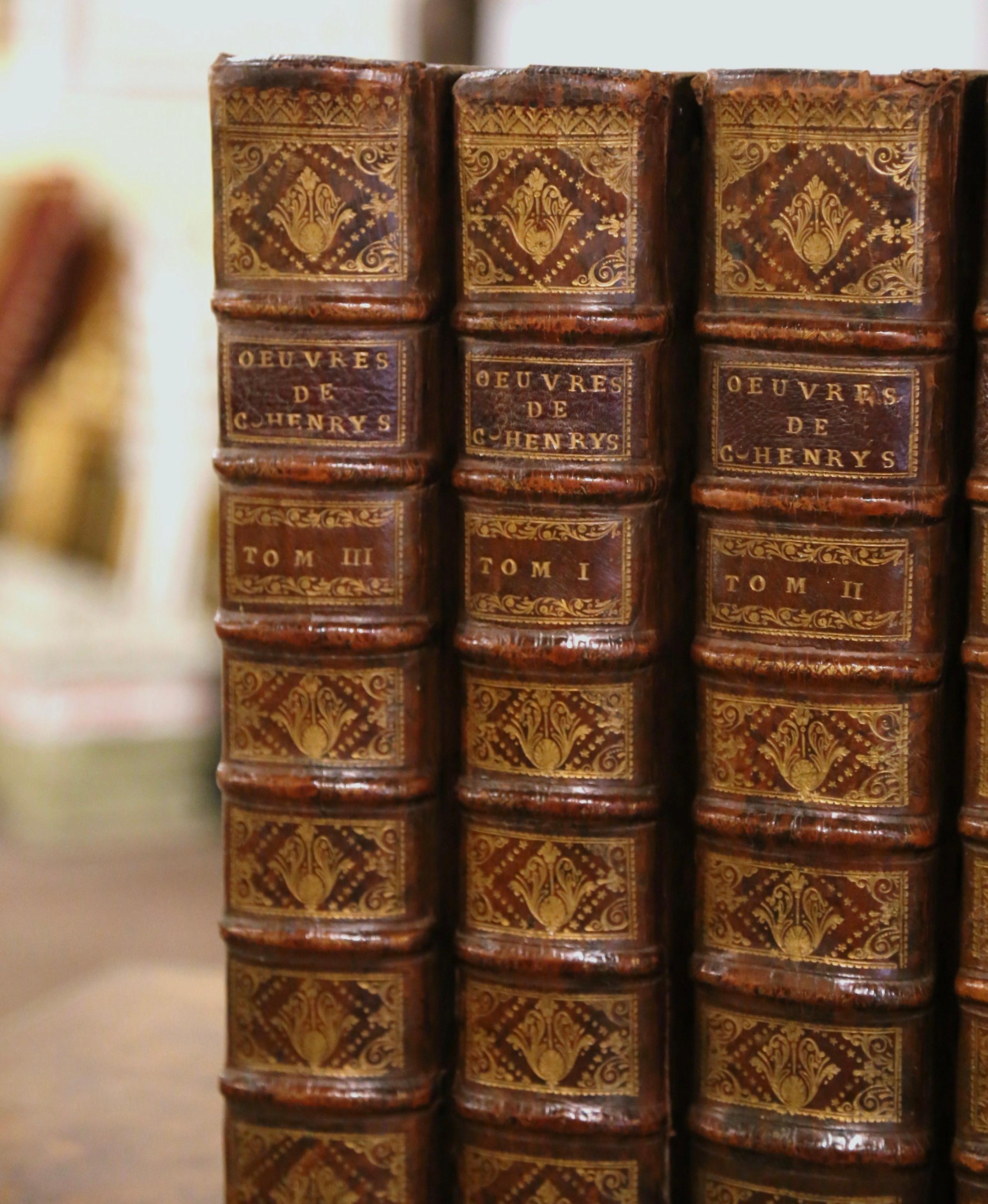 Early 18th Century, French, Leather Bound Books Dated 1738, Complete Set of Four 2