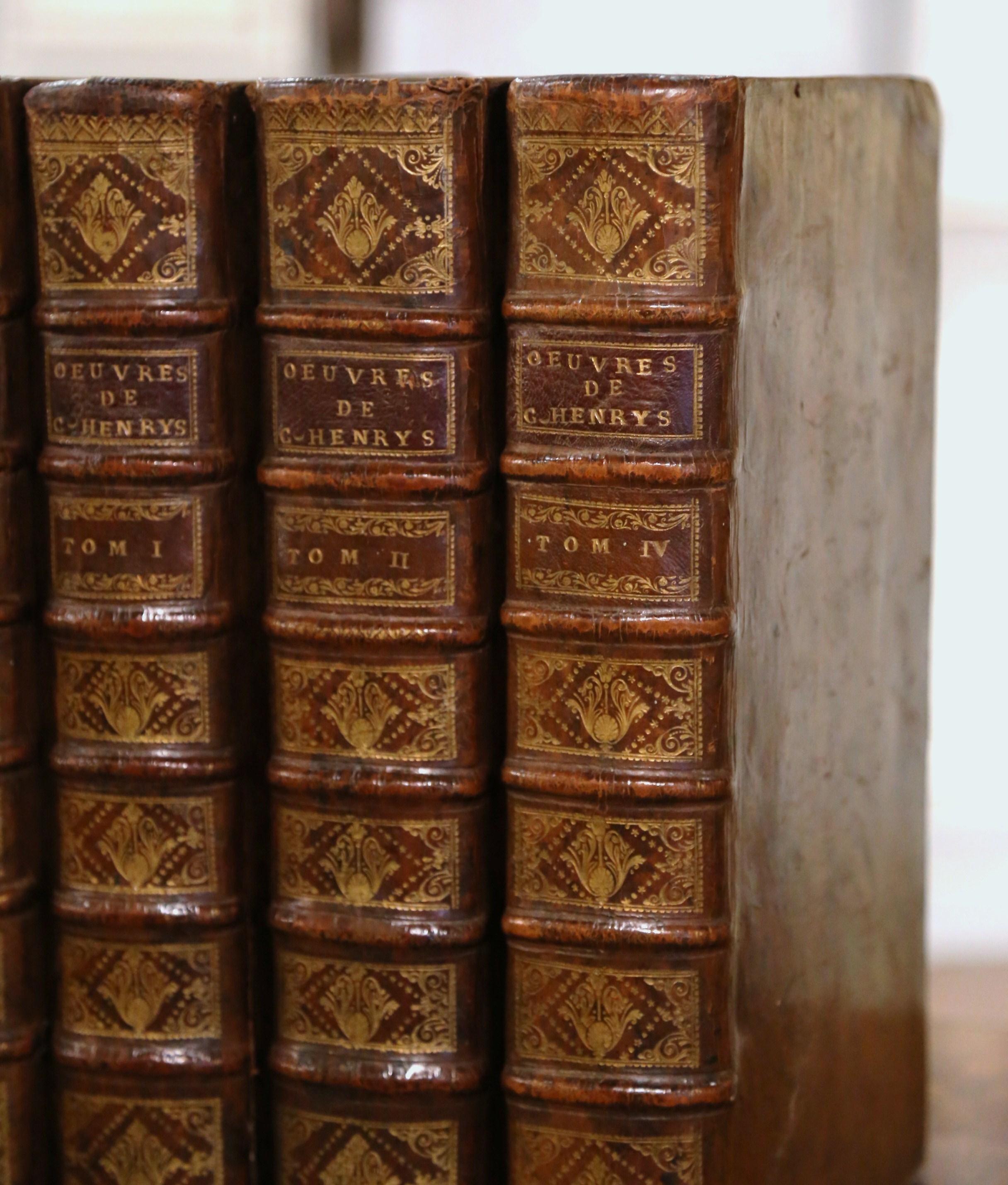 Early 18th Century, French, Leather Bound Books Dated 1738, Complete Set of Four 3