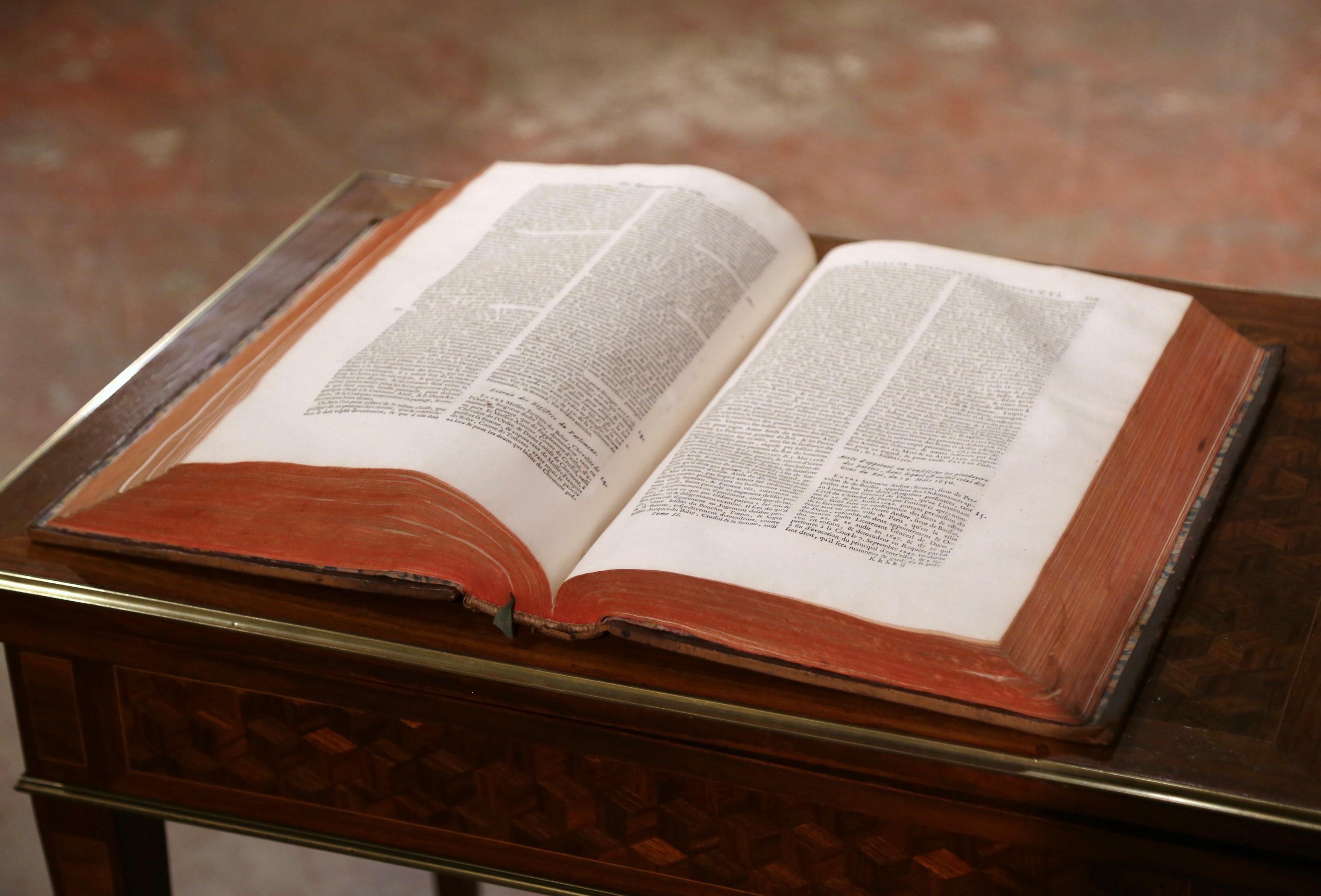 Early 18th Century, French, Leather Bound Books Dated 1738, Complete Set of Four 4