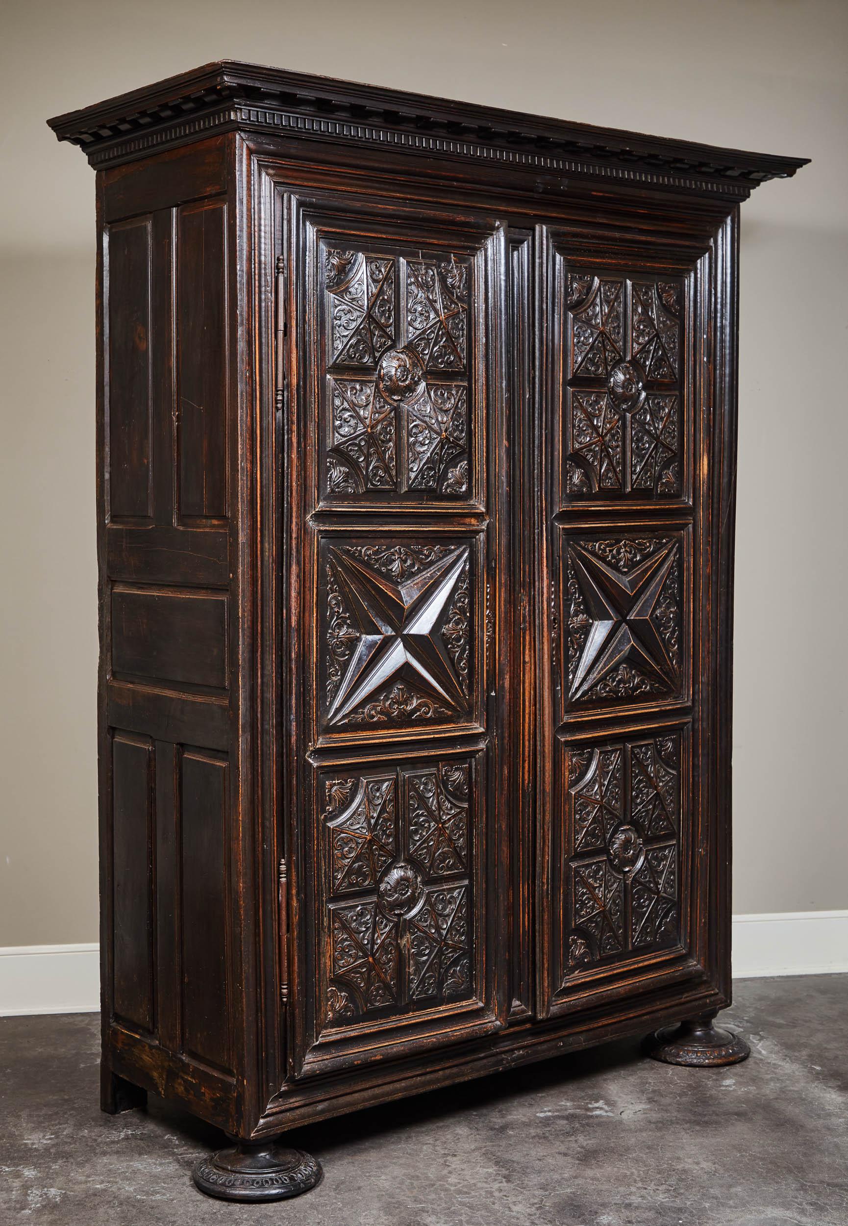 Early 18th Century French Louis XIII Carved 2-Door Cabinet 2