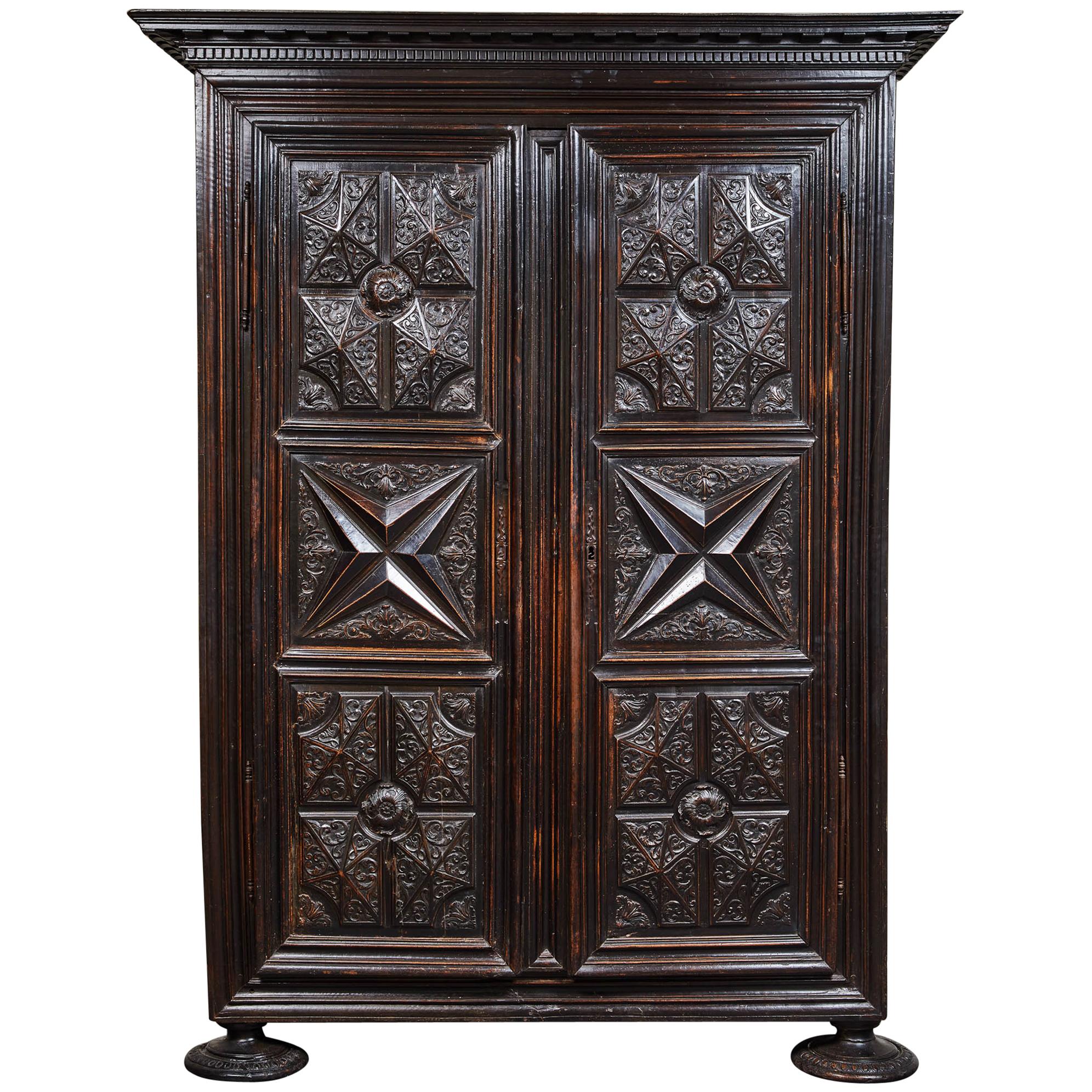 Early 18th Century French Louis XIII Carved 2-Door Cabinet