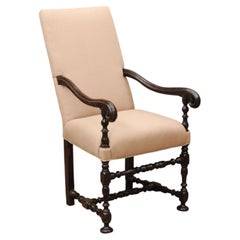 Early 18th Century French Louis XIII Walnut Fauteuil with Scroll Arms