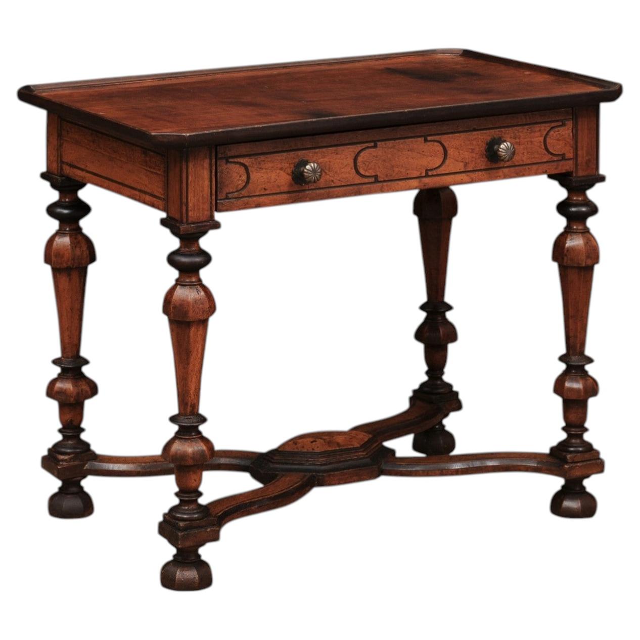 Early 18th Century French Louis XIV Walnut Side Table with Ebonized Detail For Sale