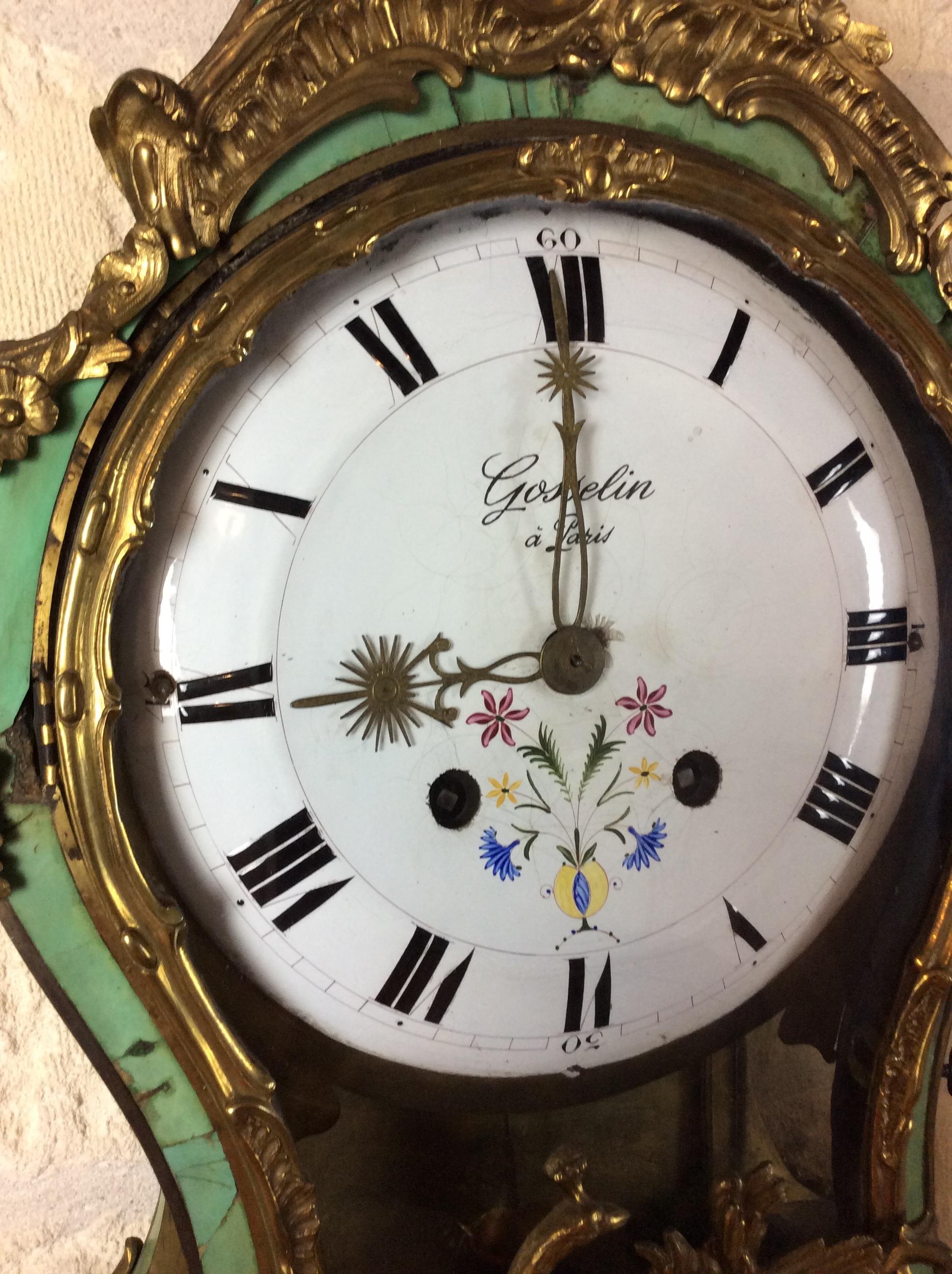 Early 18th Century French Louis XV Period Cartel Wall Clock Signed A. Gosselin  In Good Condition For Sale In Miami, FL