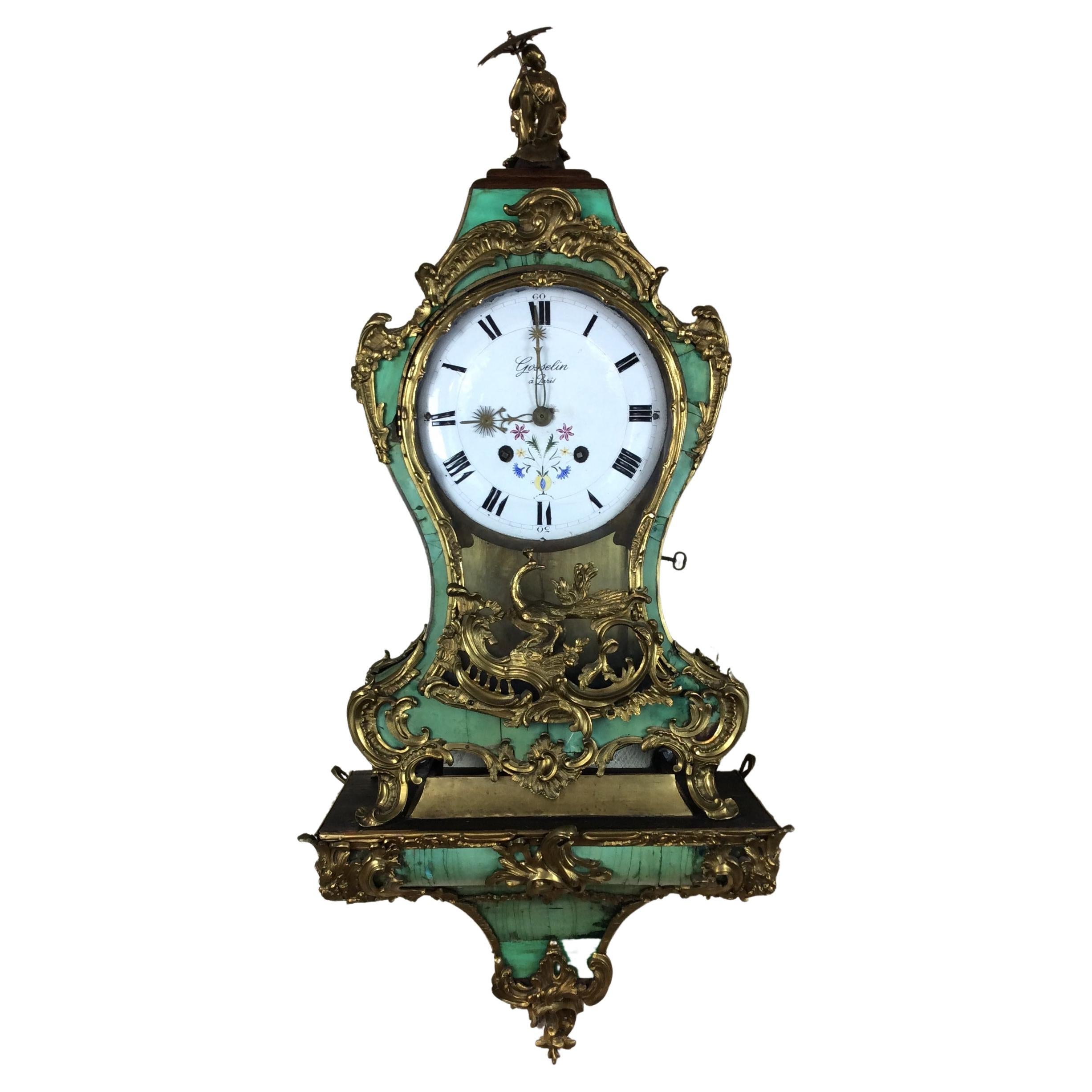 Early 18th Century French Louis XV Period Cartel Wall Clock Signed A. Gosselin  For Sale
