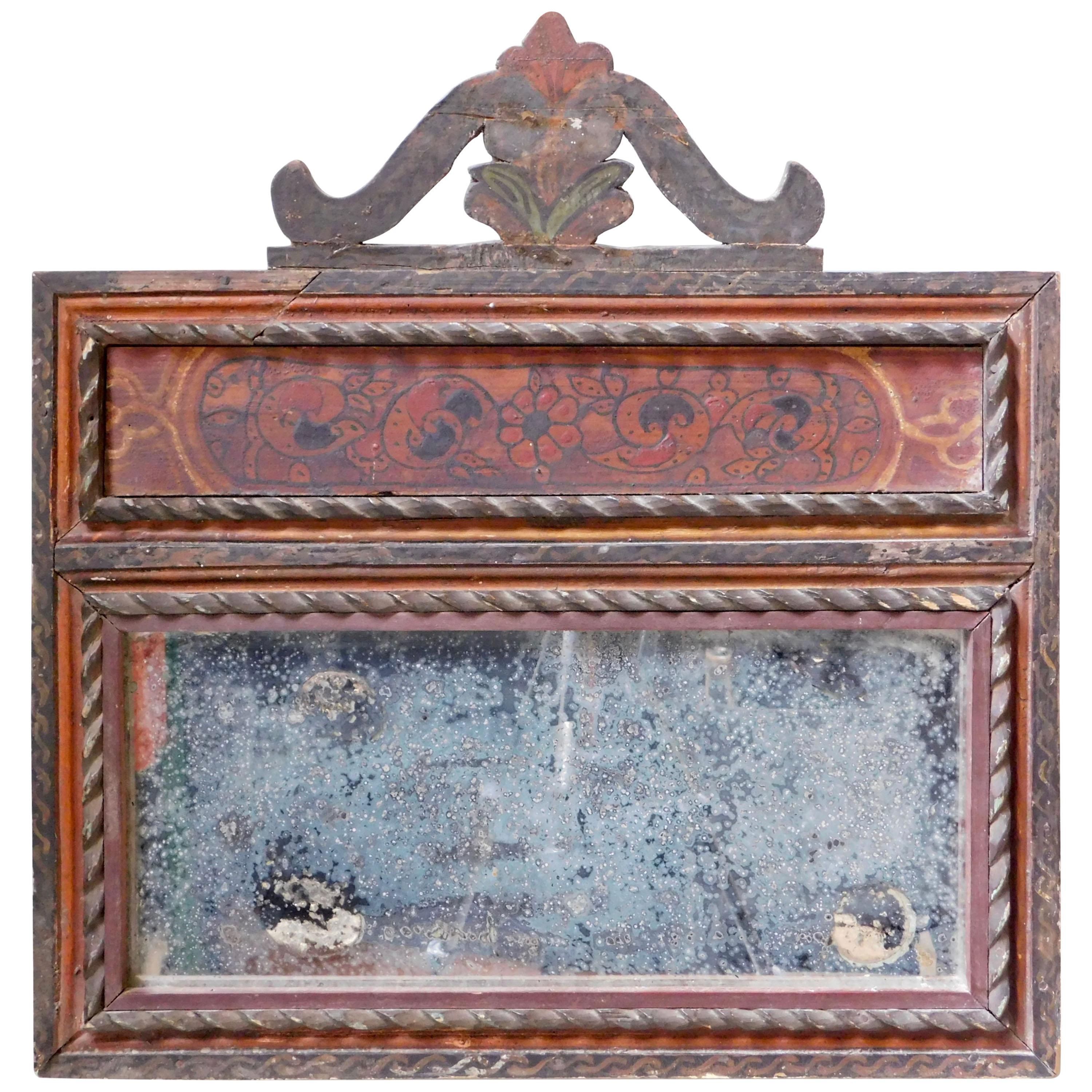 Early 18th Century French Painted Mirror with the Original Glass For Sale