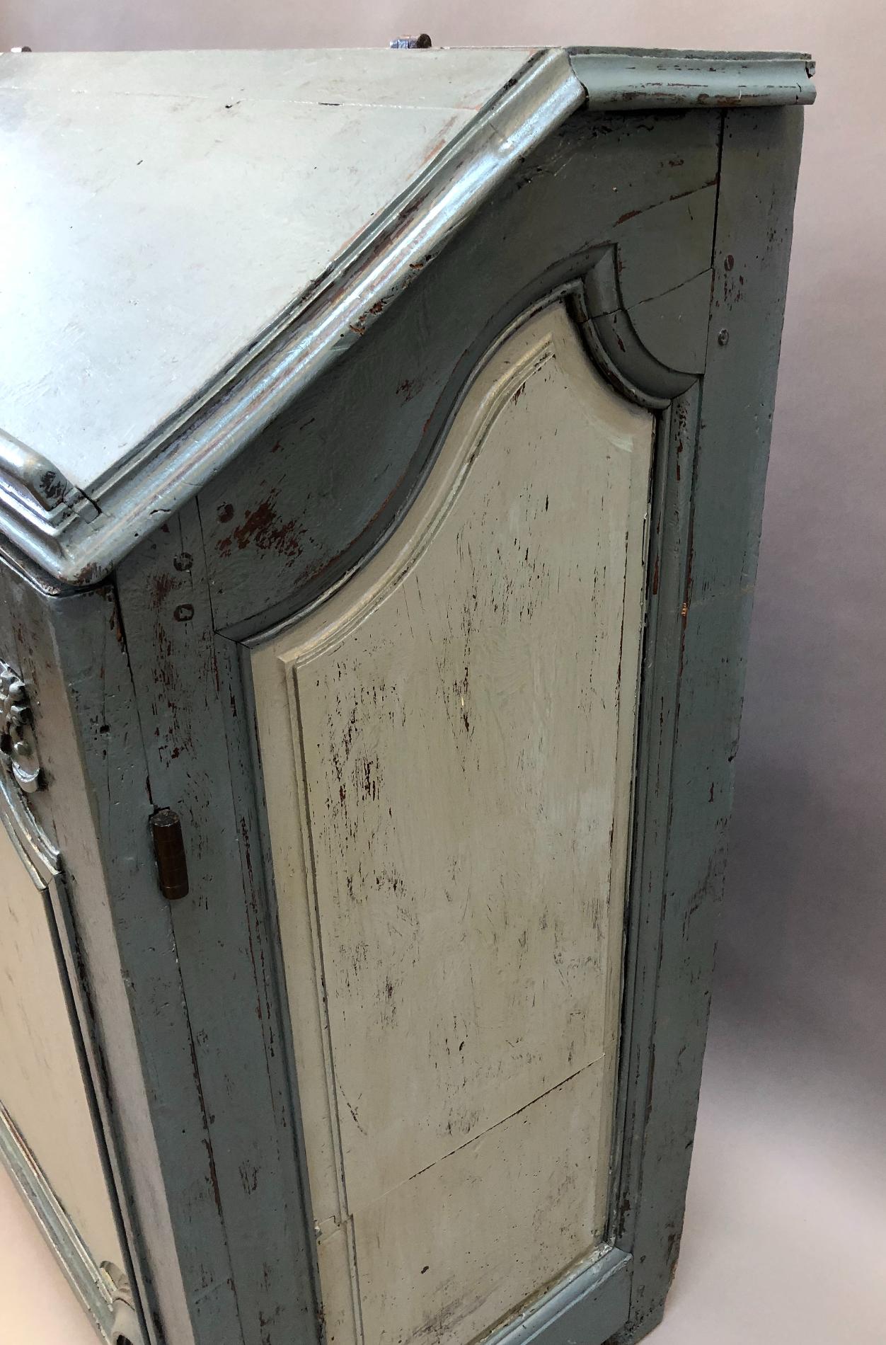 Early 18th Century French Provincial Blue Gray Painted Single Door Cabinet For Sale 1