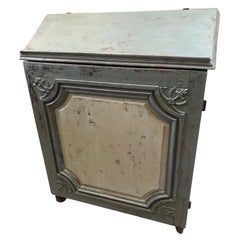 Antique Early 18th Century French Provincial Blue Gray Painted Single Door Cabinet