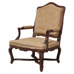 Early 18th Century French Regence Fruitwood Armchair Chair with Later Upholstery