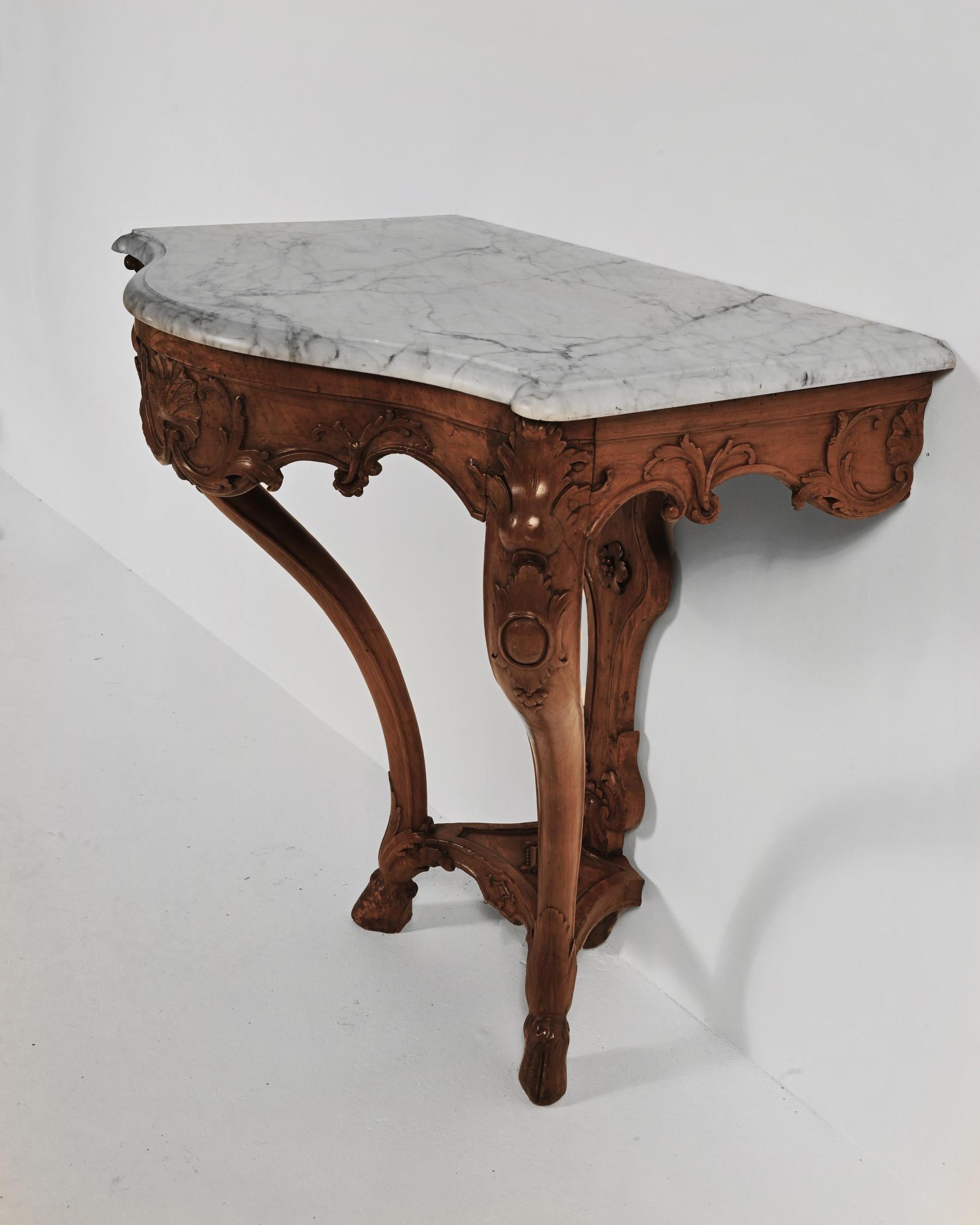Mid-18th Century Early 18th Century French Regence Walnut Marble Console Table
