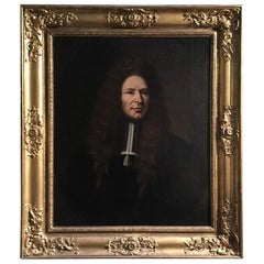 Early 18th Century French School Oil on Canvas Portrait Depicting a Wigged Lawer