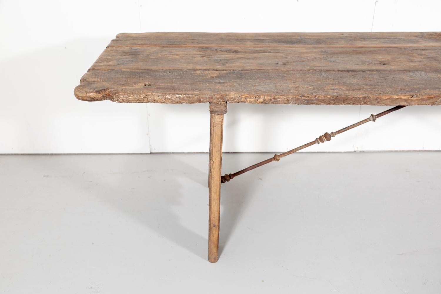 Early 18th Century French Trestle Table with Iron Stretcher 1